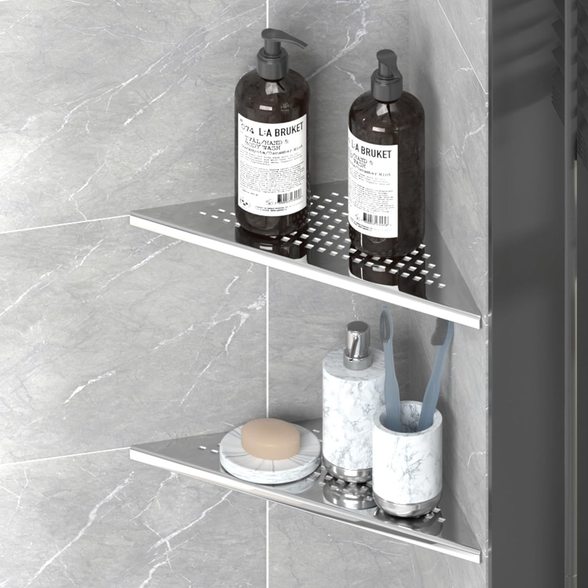 APPASO Corner Shower Shelves Recessed Corner Shelf Stainless Steel Bathroom Shelf Rack 10" for Tiled Wall, No Drilling Needed (Polished Chrome,2 Pack)