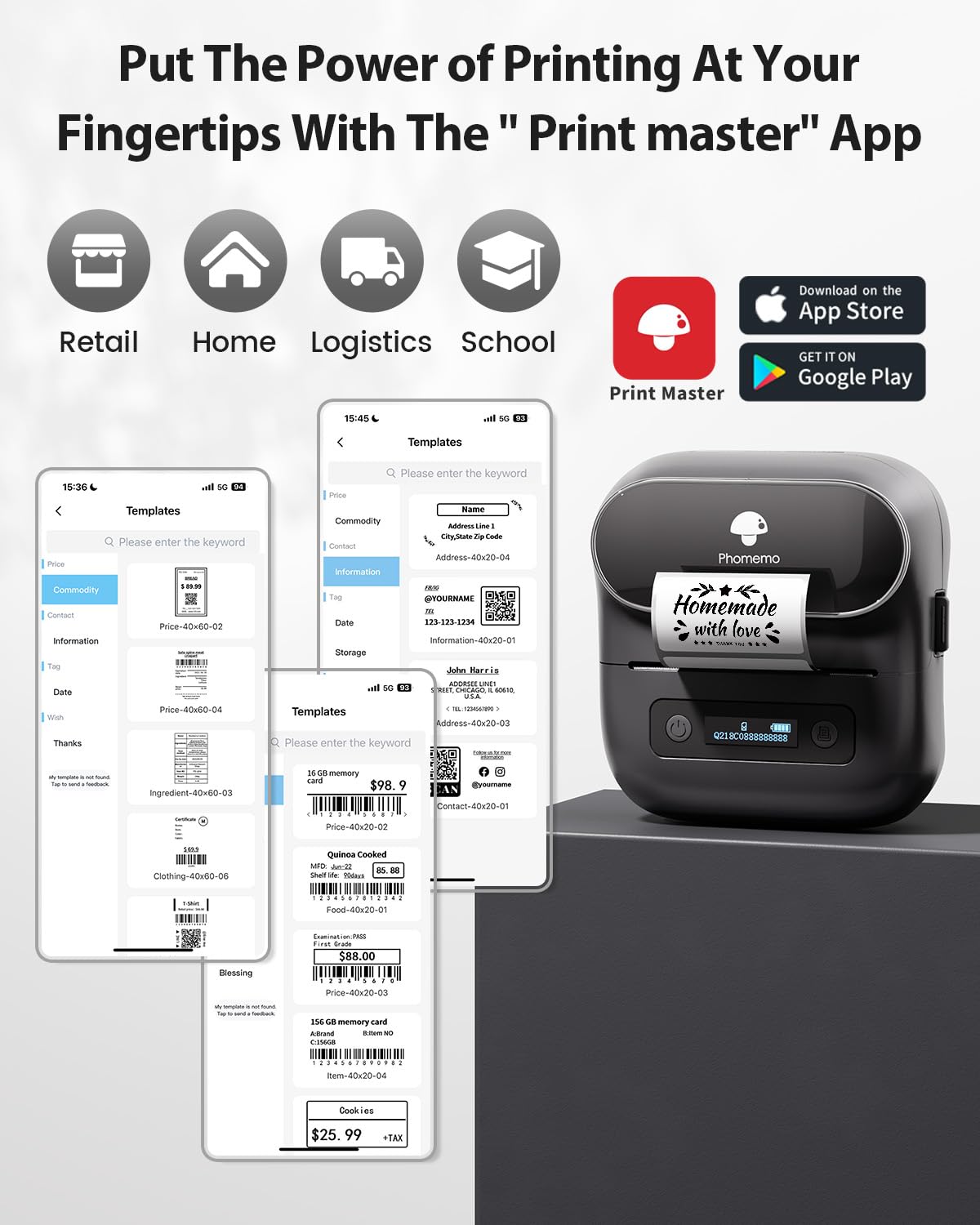 Phomemo M220 Bluetooth Label Maker for Christmas, Label Printer for Small Business, Label Maker Machine with Tape, Sticker Printer Compatible with Phone, Tablet & PC