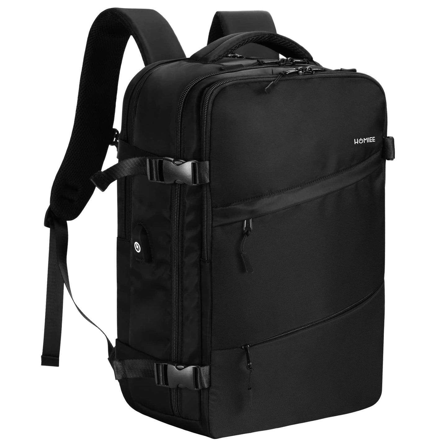 HOMIEE Travel Laptop Backpack, Flight Approved Carry-On Backpack 15,6" Laptop Backpack, Anti-theft Travel Backpack with USB Charging Port, Unisex Luggage Backpack, Black