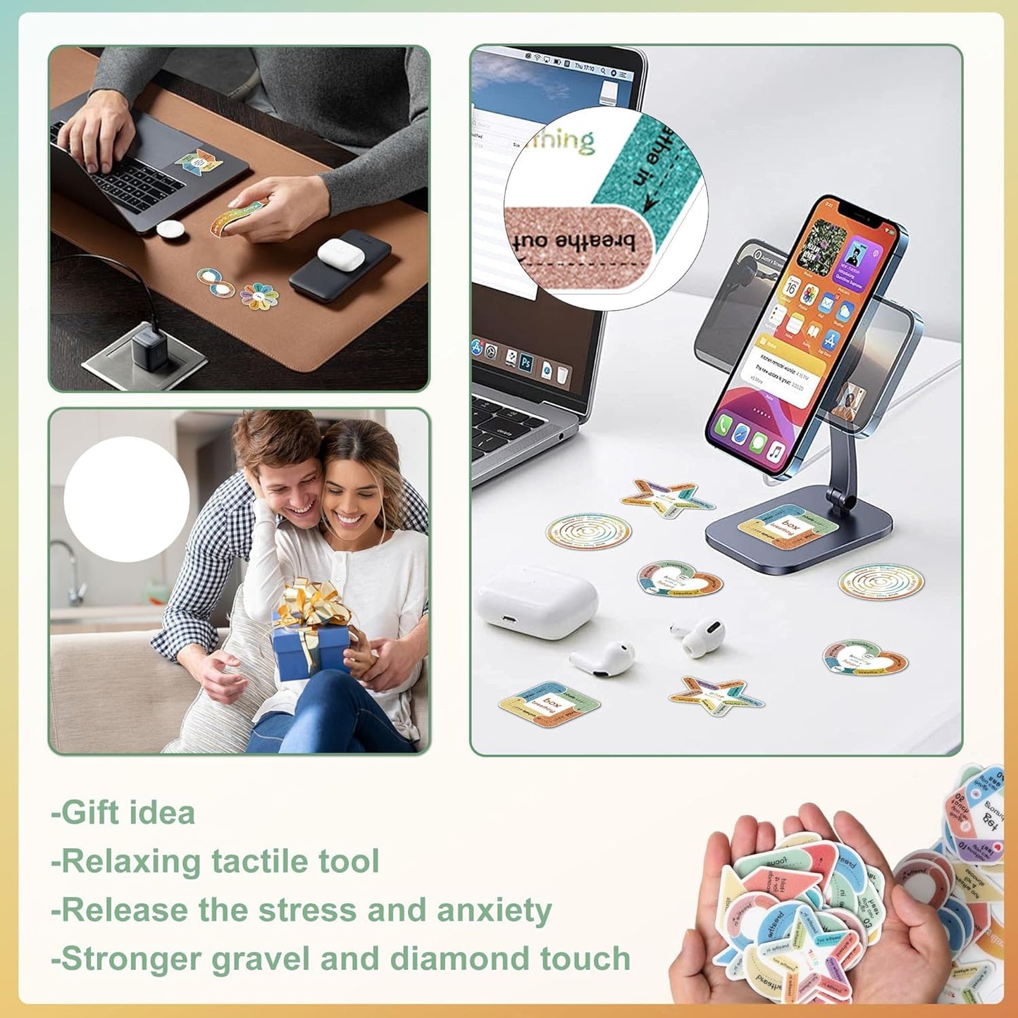 Calm Strips for Anxiety Sensory Stickers Textured Sensory Anti Stress Anxiety Relief Items Boho Calm Stickers Bulk Waterproof Fidget Adults Classroom Teacher Office Supplies (150)