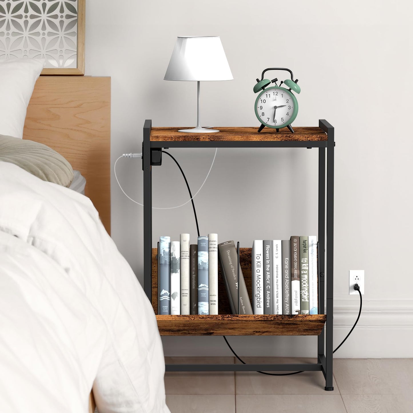 Printer Stand 2-Tier Printer Cart with Storage Shelves Printer Table with Charging Station Rolling Printer Shelf on Wheels Industrial Printer Holder Stand End Table Side Table for Home Office, Brown