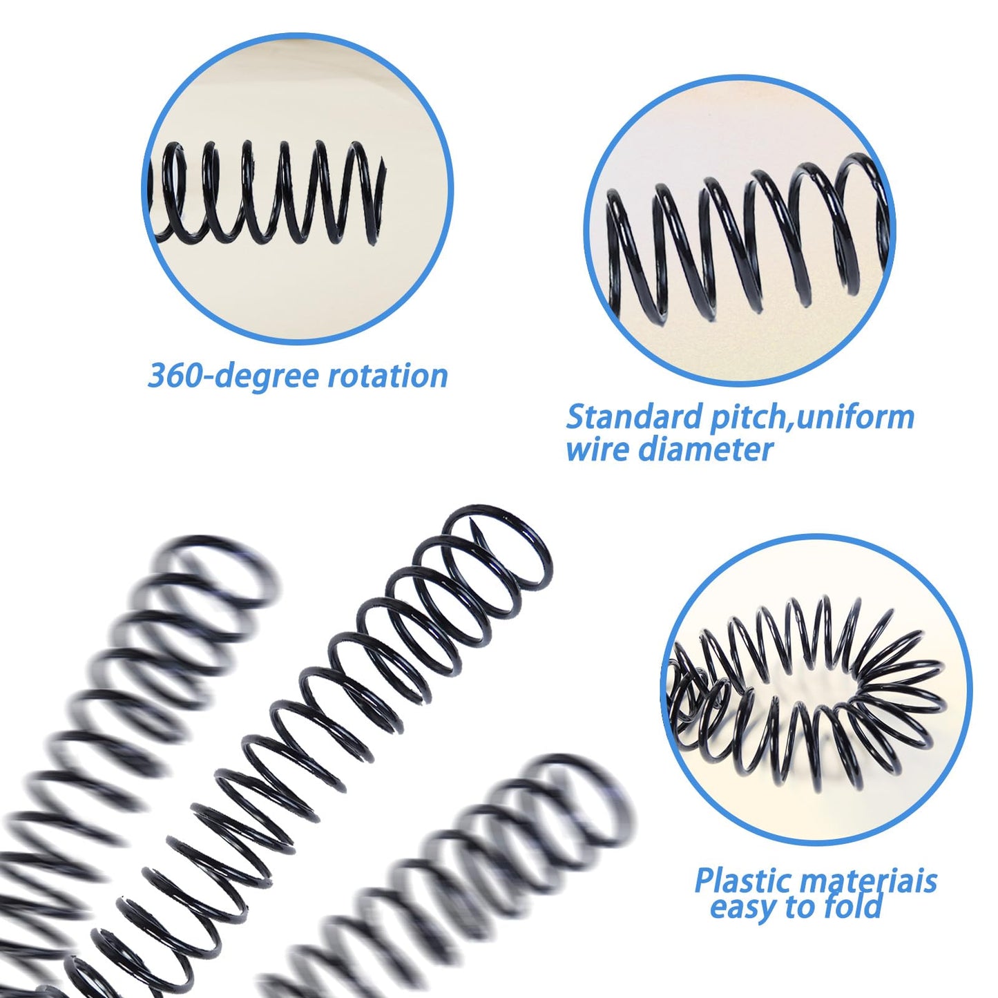 Rayson 19mm Plastic Spiral Coil Binding 3:1 Pitch, 3/4 inch, 160 Sheets Capacity Black Coil Binding Spines - Versatile for Office and Educational Tasks, Pack of 50