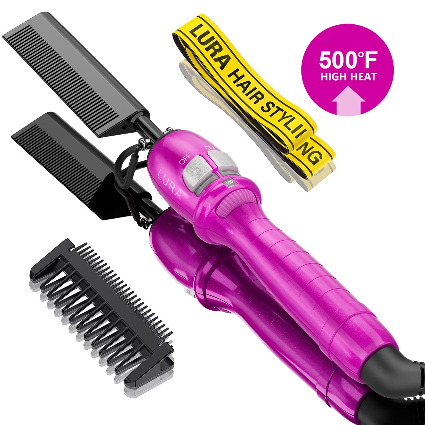 200-500°F Pink Hot Comb:Electric Hot Comb for Lace Front Wigs,Electric Pressing Combs for Black Hair,Electric Straightening Comb for African American Hair,Heat Comb for afro Hair.