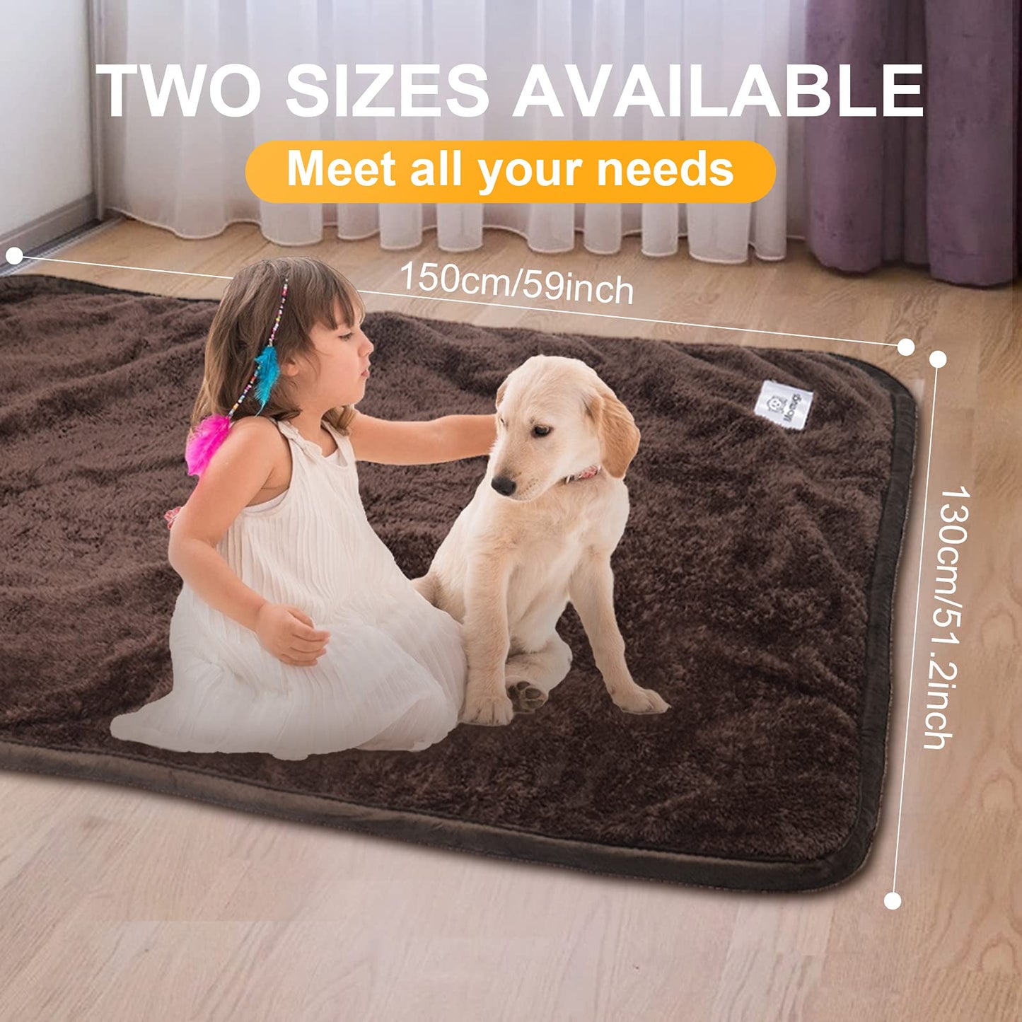 Dog Blanket Soft Fluffy Pet Blanket Waterproof Warm Cat Blanket Self-Warming Puppy Snuggle Blanket Warm Throw Pets Bed Blankets Dog Fuzzy Blankets for Sofa Travel 51.2 x 59”- Brown