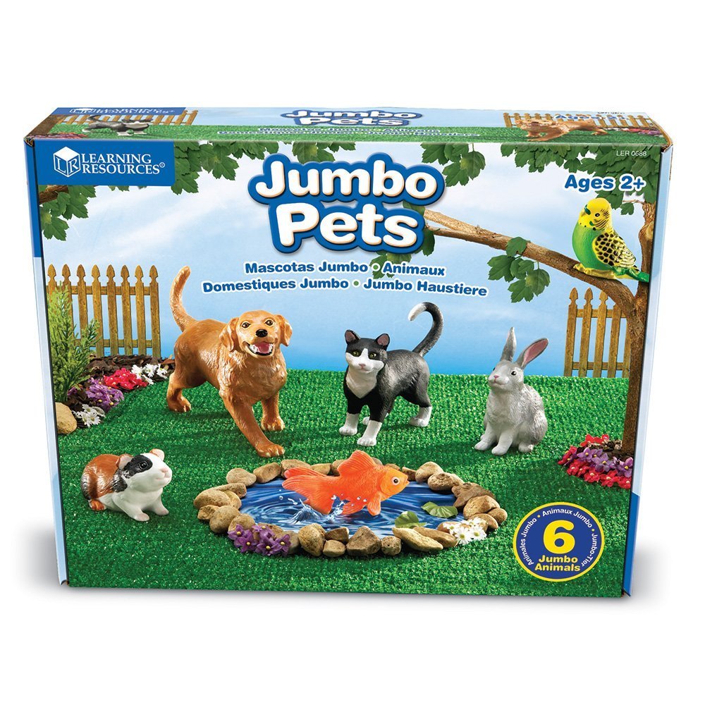 Learning Resources Jumbo Domestic Pets, Preschool Pet Toys, Classroom Desk Pets, 6 Animals, Ages 2+