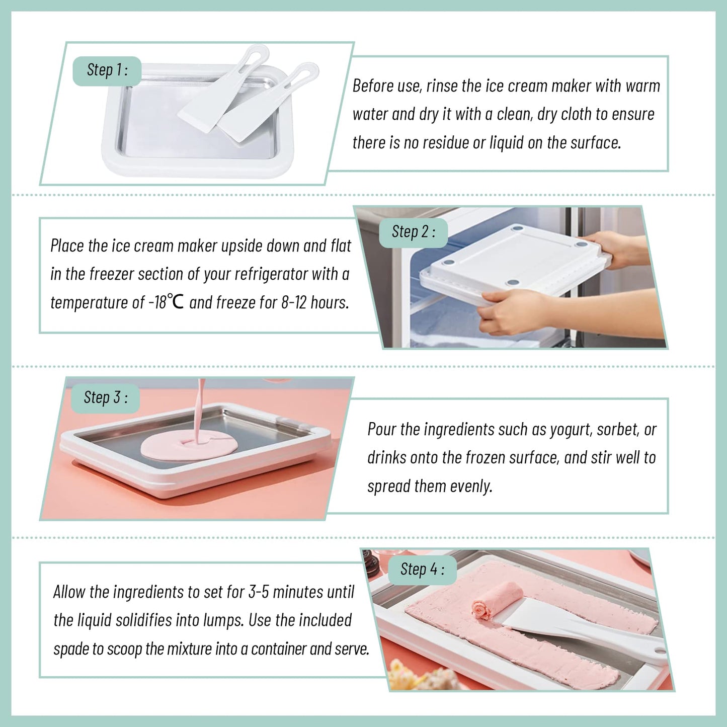 Instant Ice Cream Maker, Rolled Ice Cream Maker, Instant Gelato Pan/Roll, Homemade DIY Ice Cream for Fun Parent-Child Activities for Families Mint Green