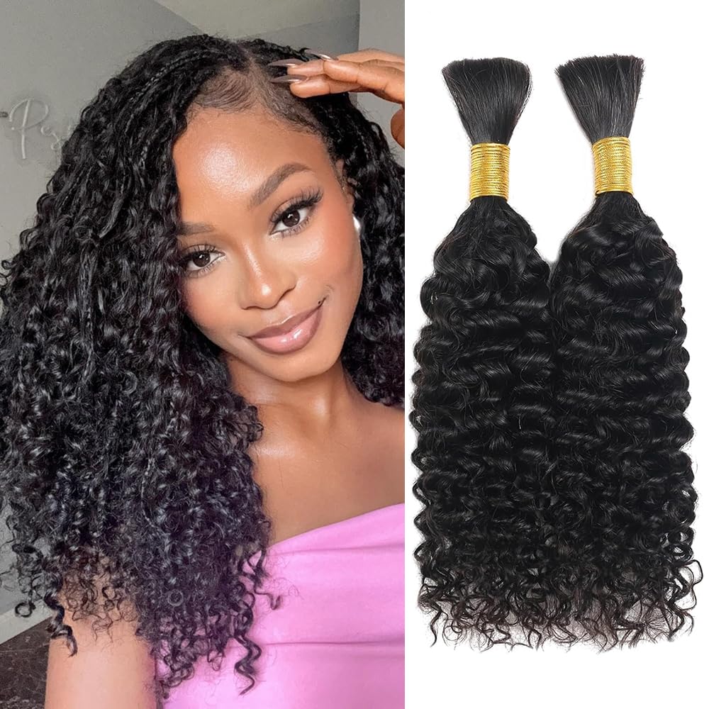 Human Braiding Hair 16 Inch Water Wave Bulk Human Hair Braiding Hair for Boho Braids No Weft Bundle 10A Unprocessed Brazilian Virgin Curly Human Hair Extensions for Braiding 2 Bundle 100g