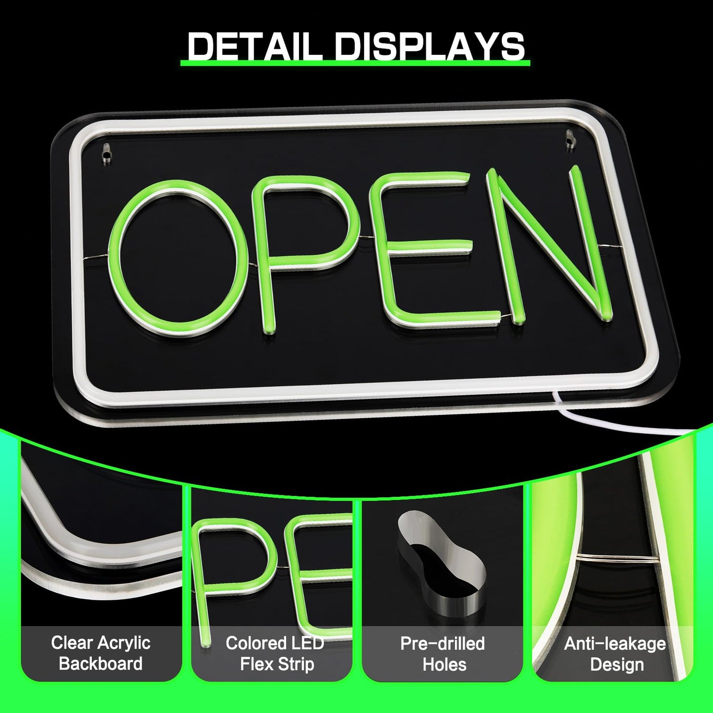 ReyeeInc Open Signs for Business, Bright and Dimmable Neon Open Sign LED and USB Powered Light up Open Sign for Business Window Shop Store Restaurant Salon Bar Wall Office Spa (15.4 * 10.2")