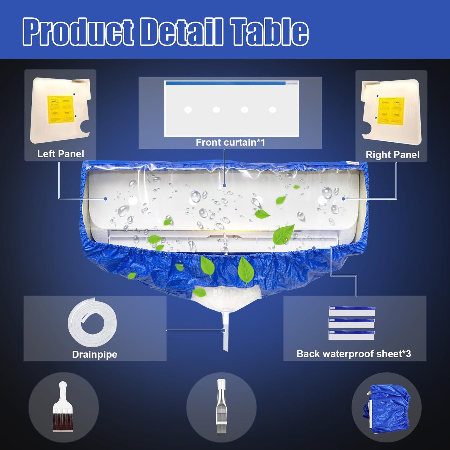 Mini Split Cleaning Kit,Split Air Conditioner Cleaning Cover Waterproof Air Conditioning Service Bag with Drainpipe and Support Plates Wall Mounted Dust Washing AC Clean Kit Use for 9000-18000 BTU