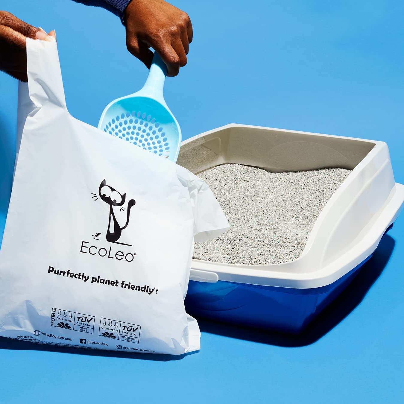 EcoLeo Cat Litter Waste Bags - X-Large, Compostable, Plastic-Free, Thick, Leak Proof, Pet/Dog Poop Bags with Easy-Tie Handles,10.5 x 18.5 inch (120 Count)