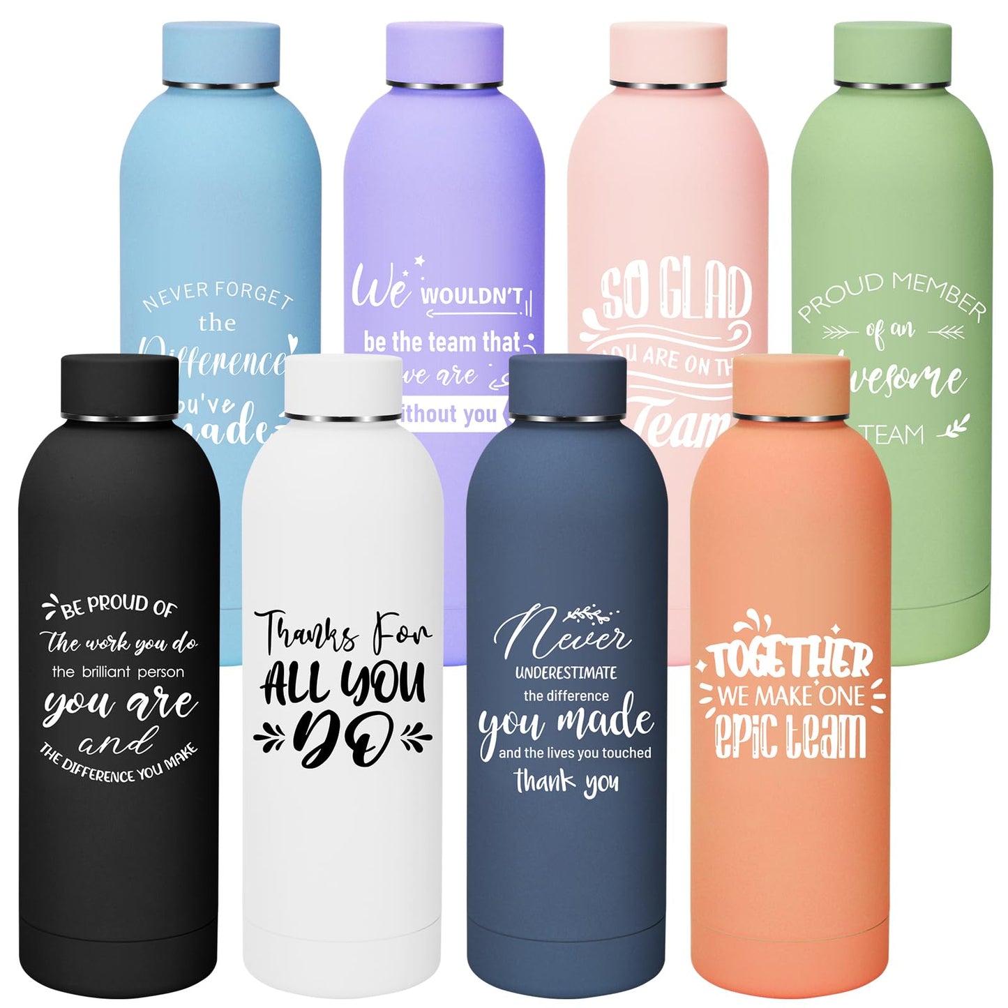 8 Pcs Employee Appreciation Gifts 17 oz Insulated Water Bottle Bulk Stainless Steel Double Wall Sport Bottle Reusable Thermal Water Bottle Thank You Gift for Women Coworker Teacher