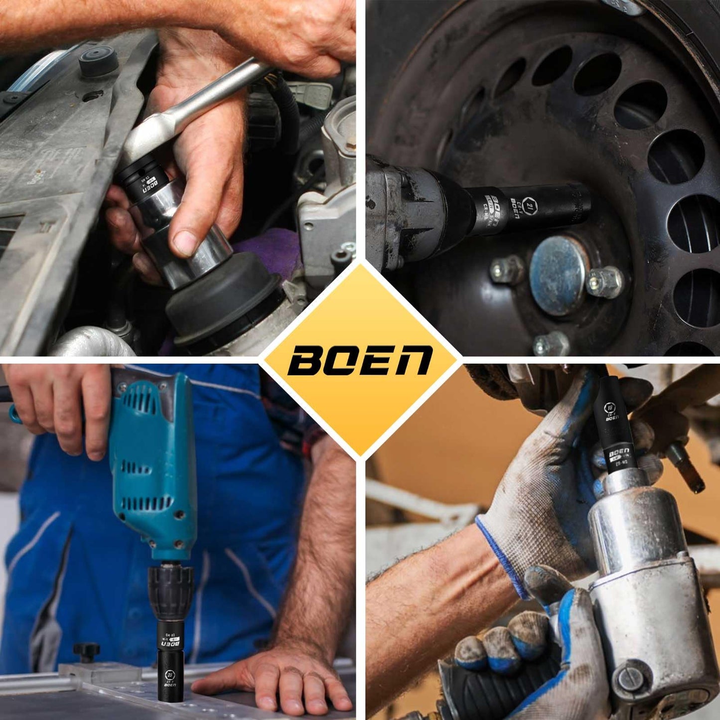BOEN 10-Piece Impact Socket Adapter and Reducer Set, Standard SAE 1/4" 3/8" 1/2" 3/4", CR-MO Steel Driver & Wrench Conversion Kit Socket Reducer with 3/8" & 1/2" Universal Joint