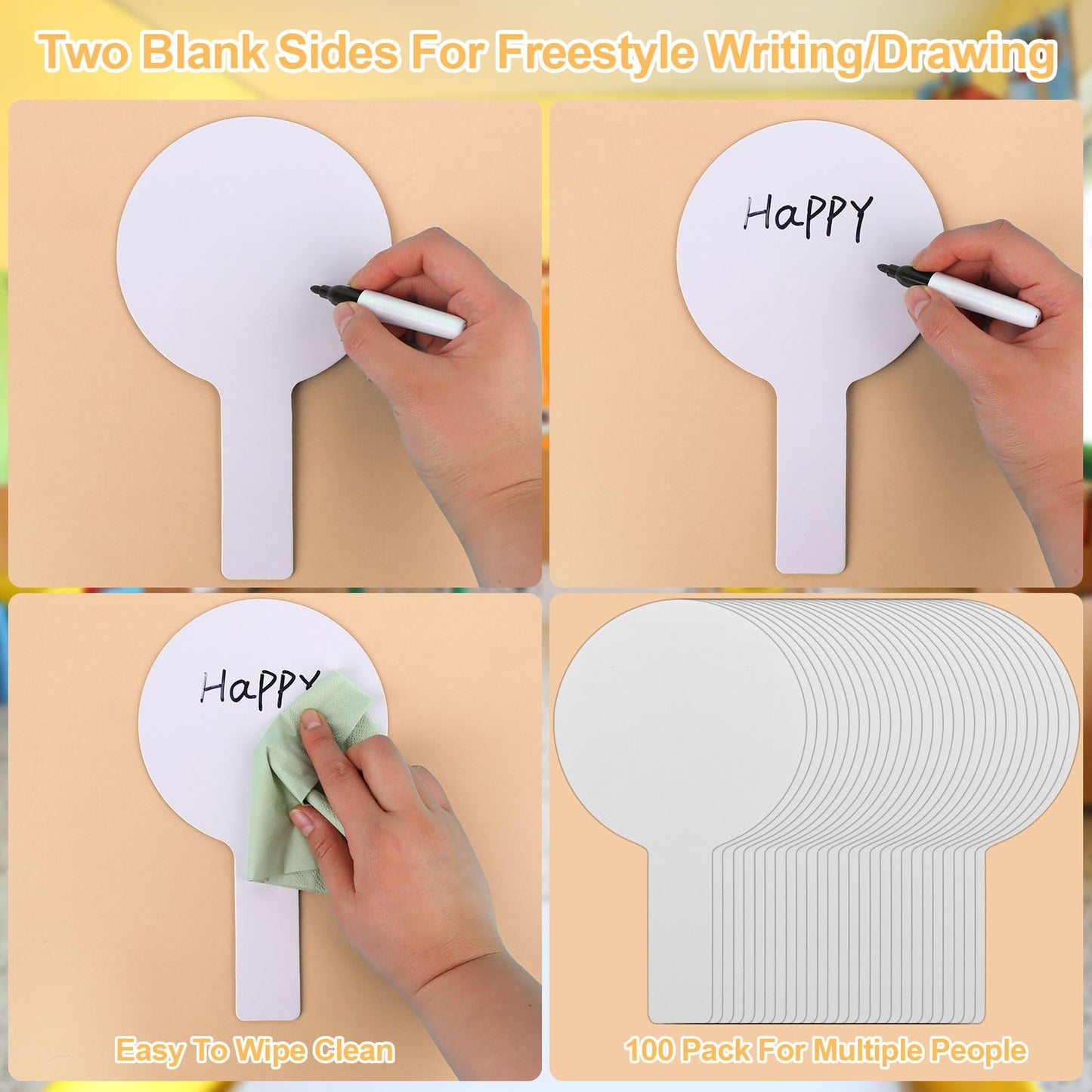 100 Pieces Dry Erase Answer Paddles Handheld Double Sided Paddles Mini White Boards Small White Board Dry Erase Signs Auction Paddles for Learners Teacher Home Group Activities Voting Sessions