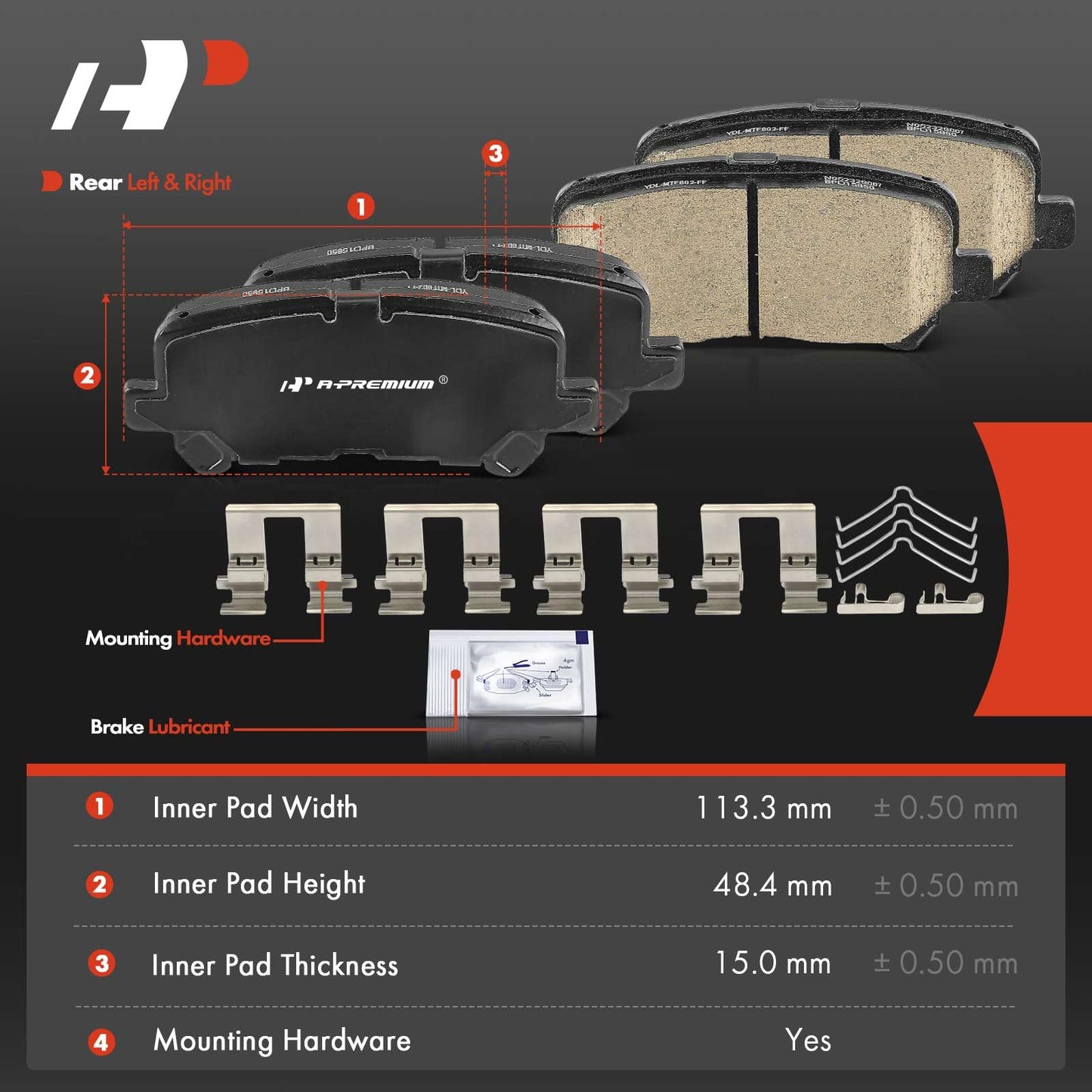 A-Premium Rear Ceramic Disc Brake Pads Set Compatible with Honda Odyssey 2011-2017, Pilot 2009-2015 & Acura MDX 2007-2013, ZDX 2010-2013, 4 Pcs