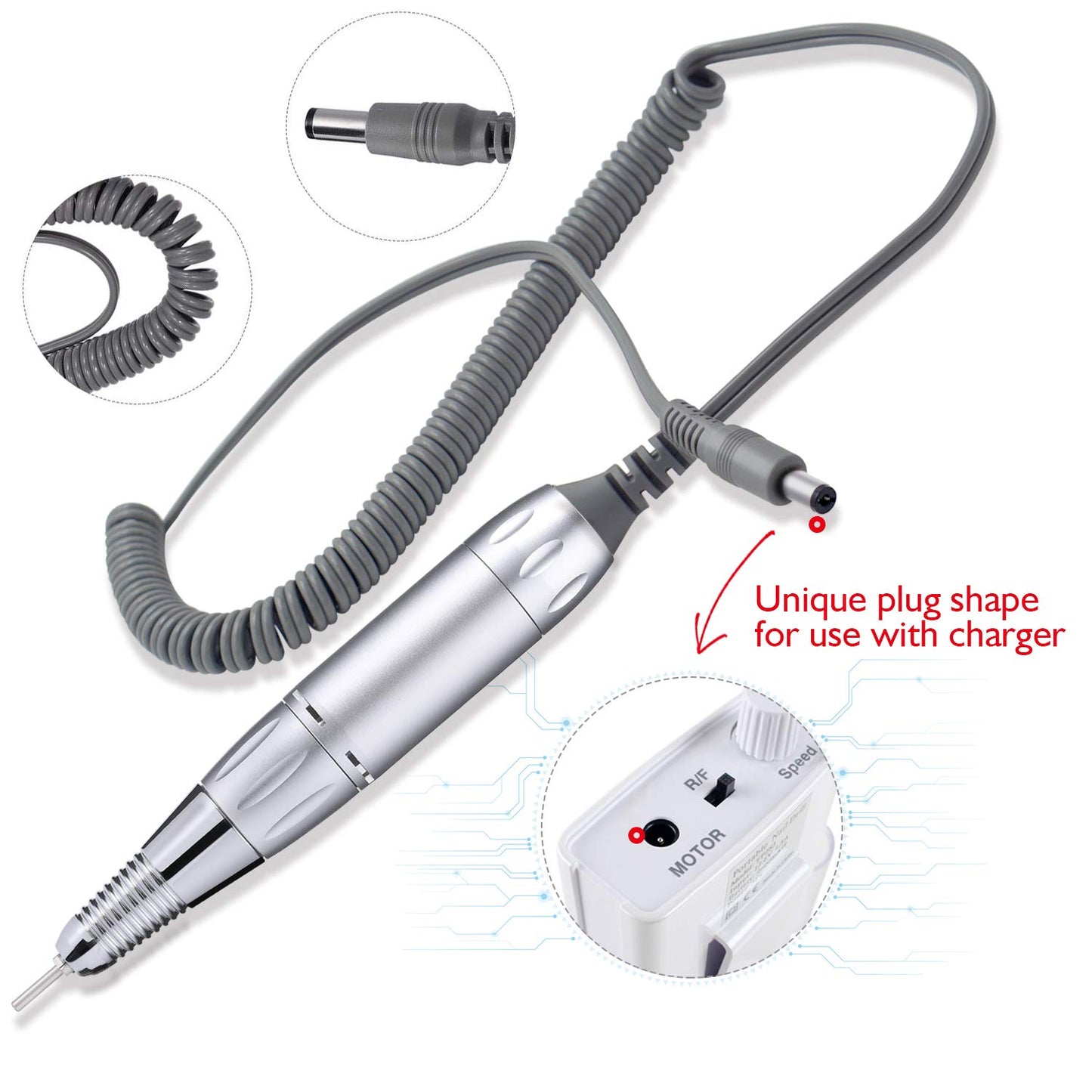 AZ GOGO Handpiece for TP283 Nail Drill Machine Part, 30000 rpm Portable Electric Nail Drill Machine for Acrylic Nails (Need Portable Charger)