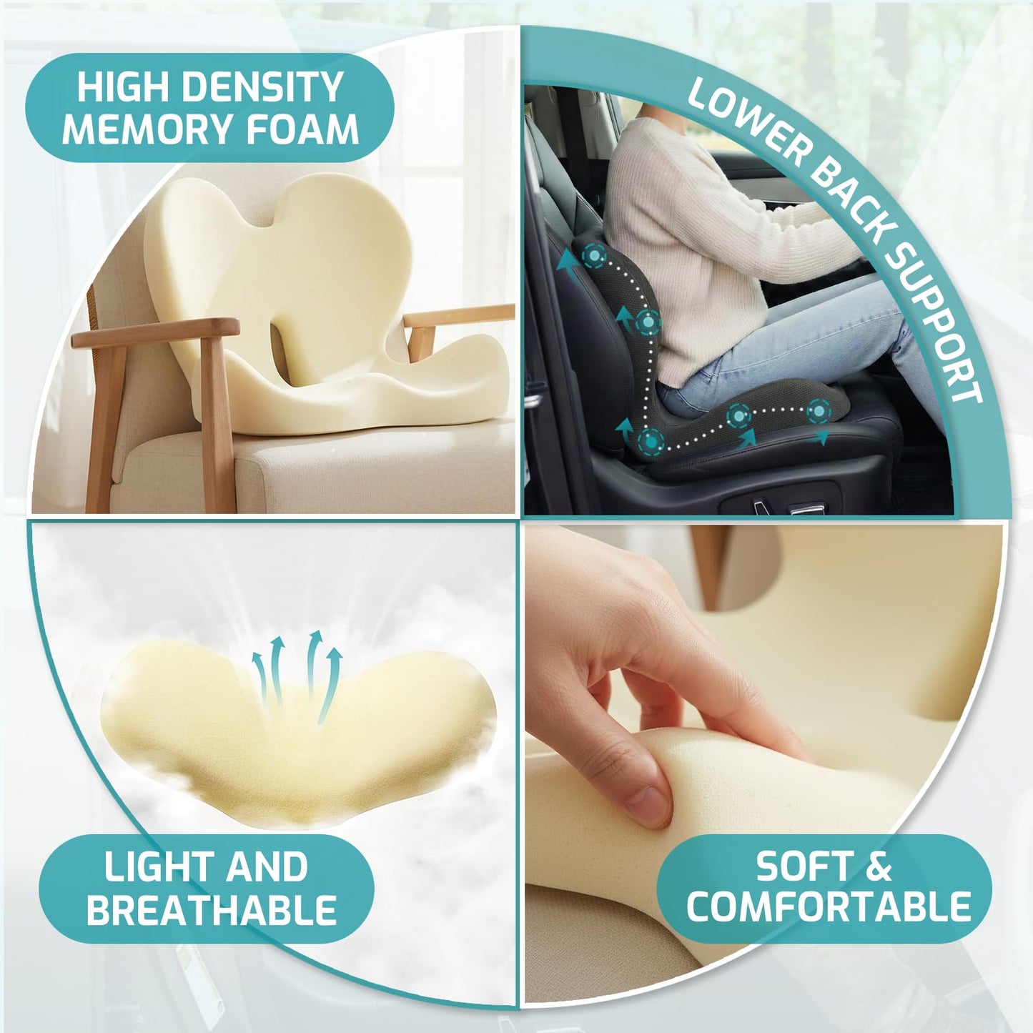 Car Seat Cushion with Lumbar Support, Memory Foam, Coccyx Cutout, Ergonomic Design for Long Drives (Mesh C)