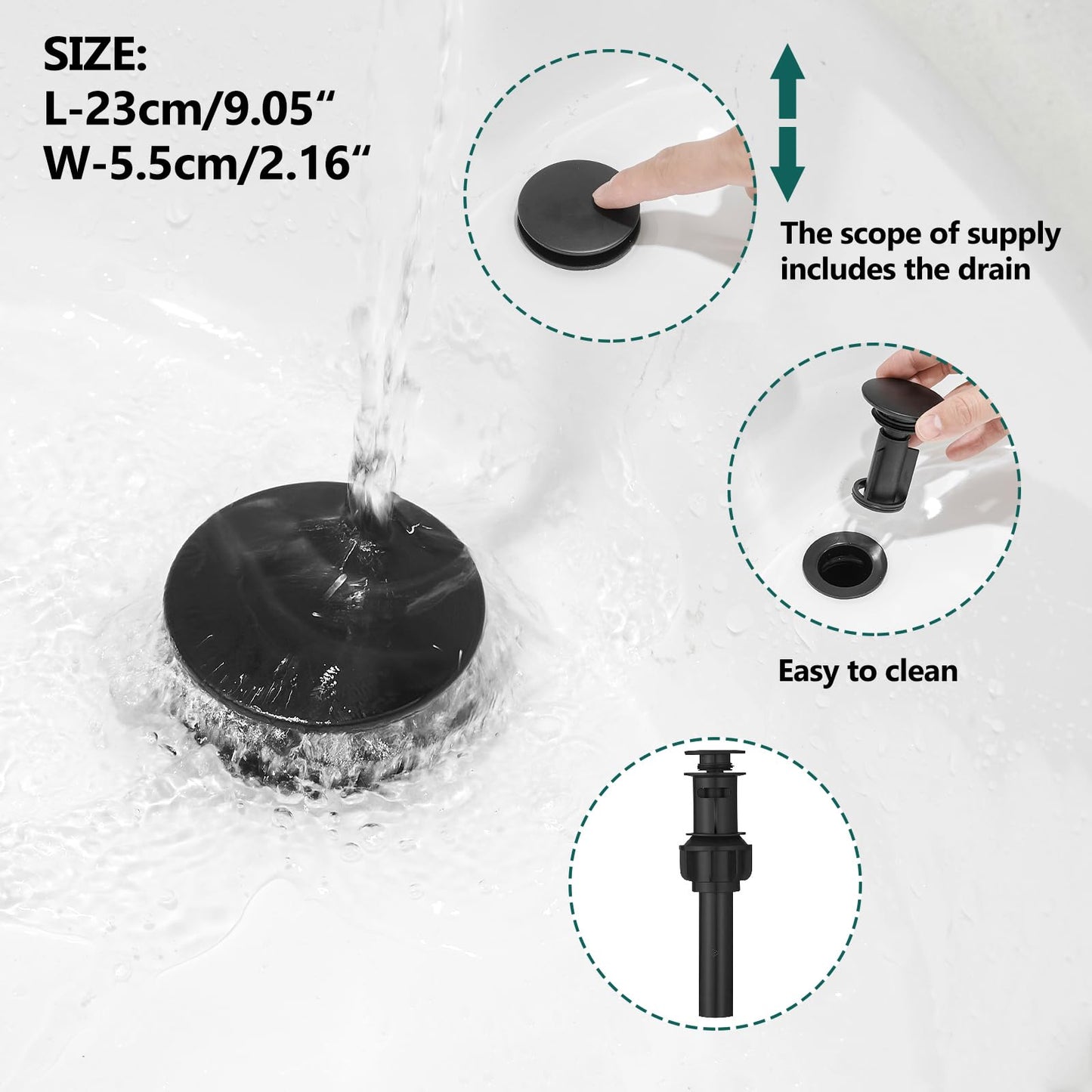 Hoimpro 8 Inches Widespread Waterfall Bathroom Sink Faucet, 2 Handles Vanity Matte Black Bathroom Faucet with cUPC Supply Hoses, 3 Holes Basin Faucet with Pop Up Drain, Stainless Steel, Matte Black
