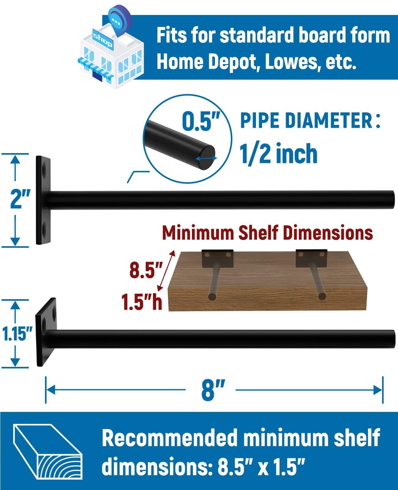 LEOPO 12 Pack-8 inch Floating Shelf Bracket, Hidden Brackets for Wood Shelf