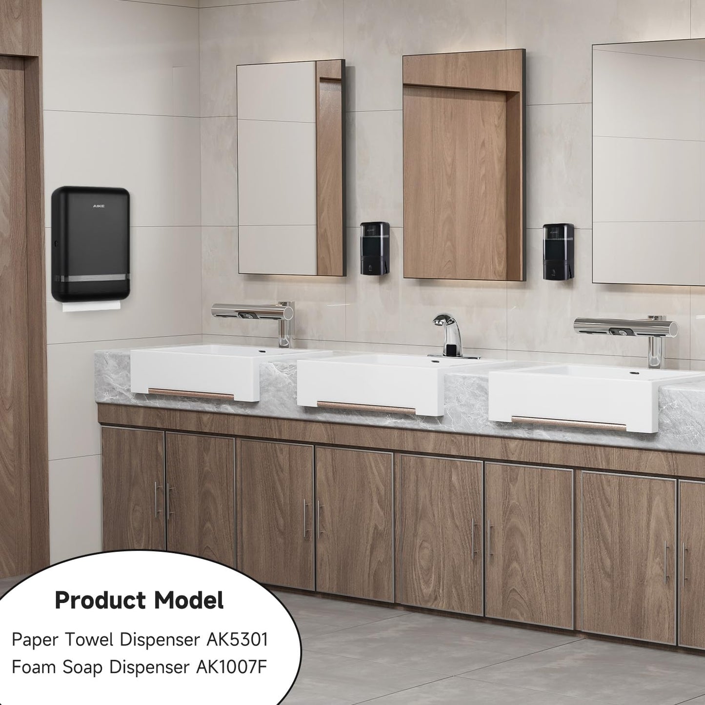 AIKE 400 Sheets Multifold Paper Towel Dispenser for Commercial Wall Mount Tissue Dispenser with Lock Large Capacity Black (Folded Size 22.86 x 8.89 cm Or Smaller)