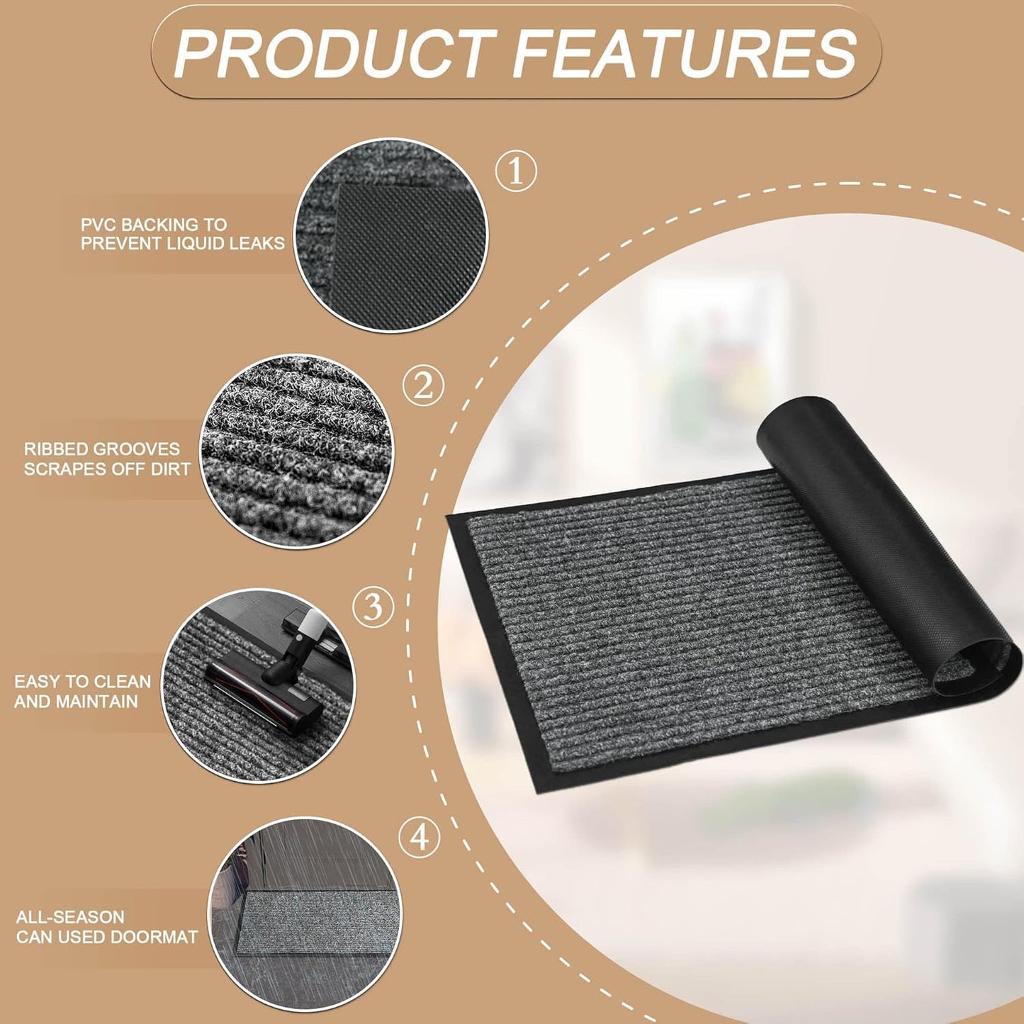 100pointONE All-Season Indoor Outdoor Door Mats for Entryway, 24" x 48" Durable Front Door Mat, Low Profile Welcom e Mats for Entry, Stain and Fade Resistant Indoor Outdoor Entrance Mat, Grey