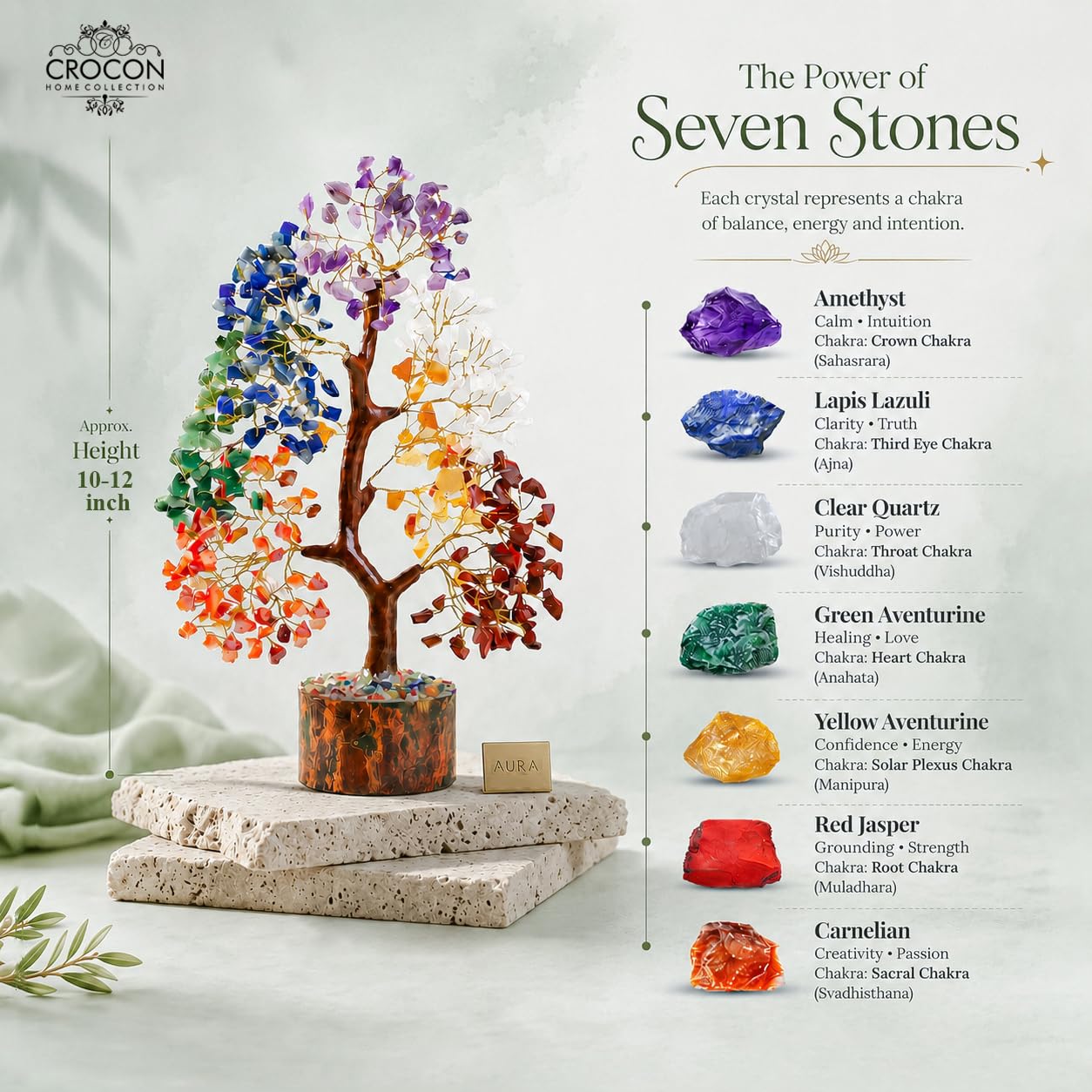 Crocon® The Original 7 Chakra Crystals Tree of Life, Birthday Gifts for Women, Men & Friends, Chakra Tree for Home & Office Decor | House Warming Gifts New Home, Gift for mom, Her, Sister & Self Care