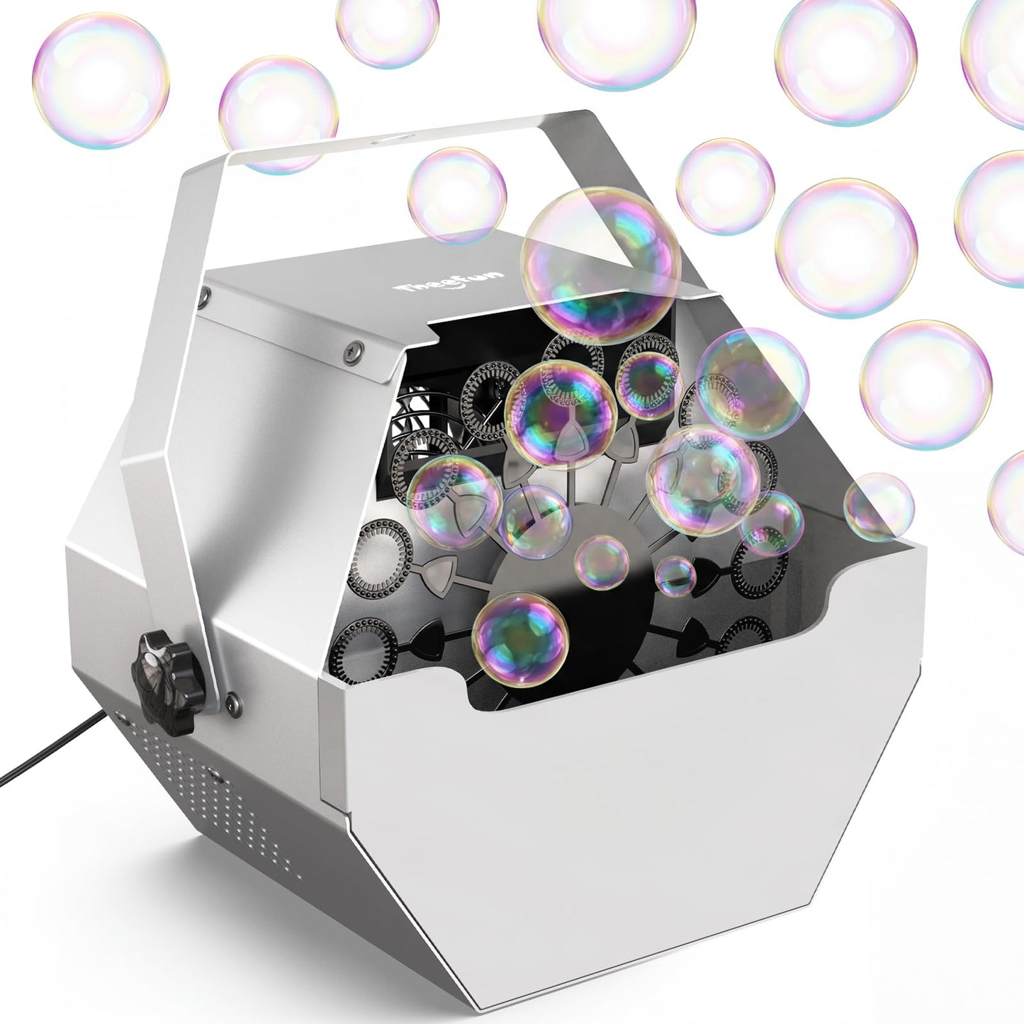 Theefun Bubble Machine: 750ML Metal Automatic Bubble Maker, Portable Professional Bubble Blower Operated by Plug-in Bubble Machine for Parties Weddings, Silver-Gray