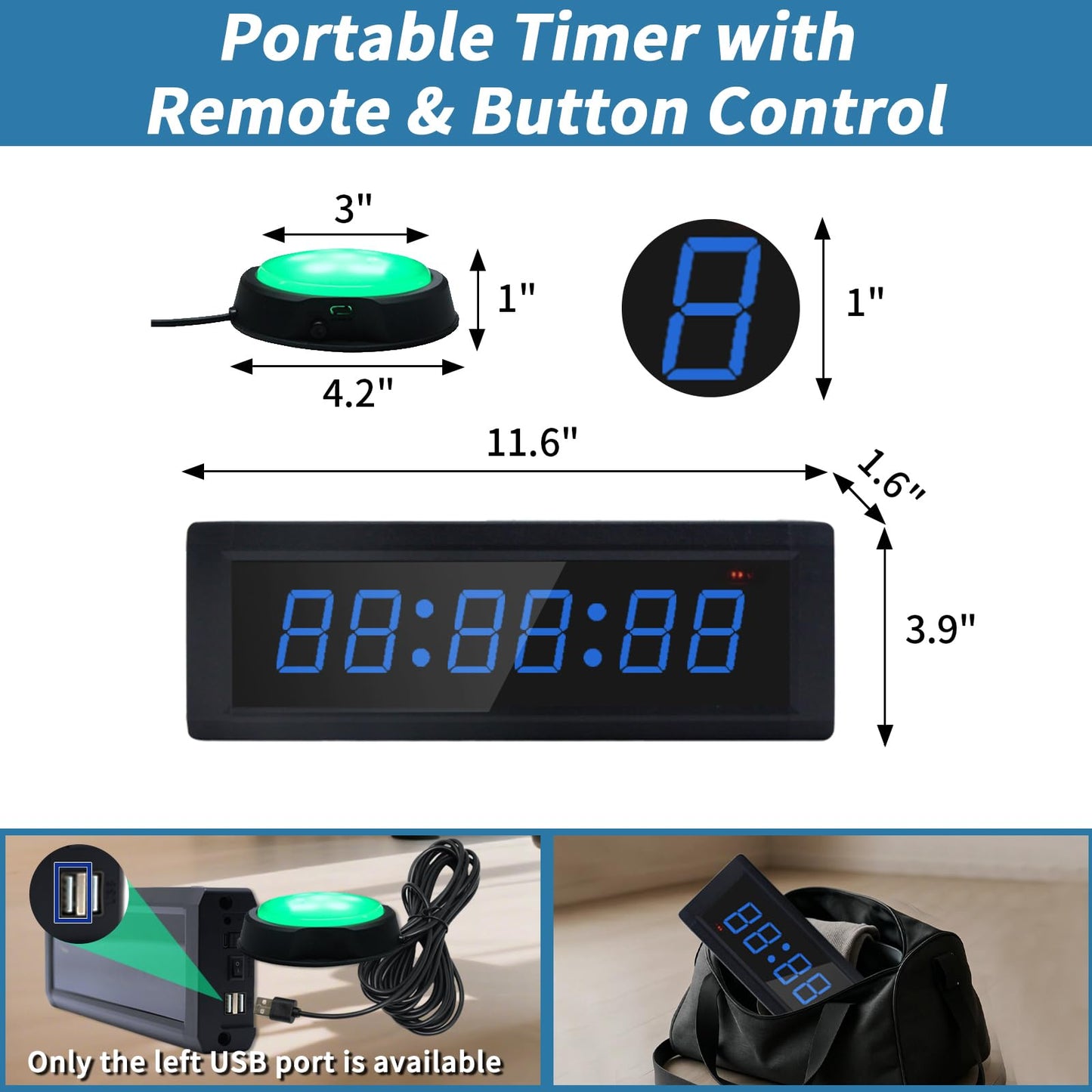 GAN XIN Gym Timer Clock with Remote Control & Push Button,7 RGB Color, Programmable Interval Timer, Countdown/Up Stopwatch,Wall Clock for Home Gym Garage,Portable Training Accessories(Plug-in)