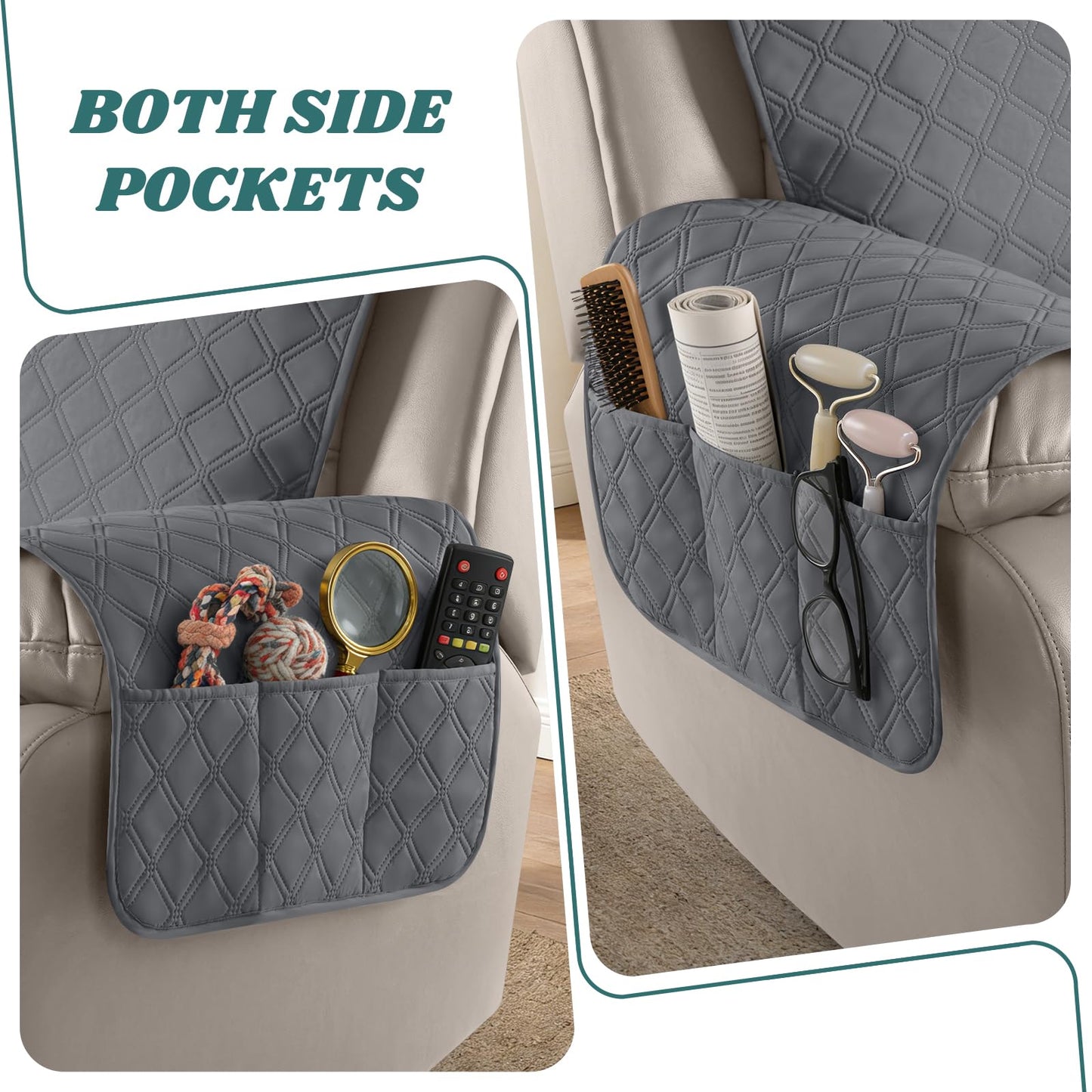 Ruaozz 100% Waterproof Recliner Chair Cover Non-Slip Reclining Cover for Recliner Chair Washable Chair Seat Cover with Elastic Straps for Kids, Dogs, Pets (Dark Grey, 1 Seater 23'')