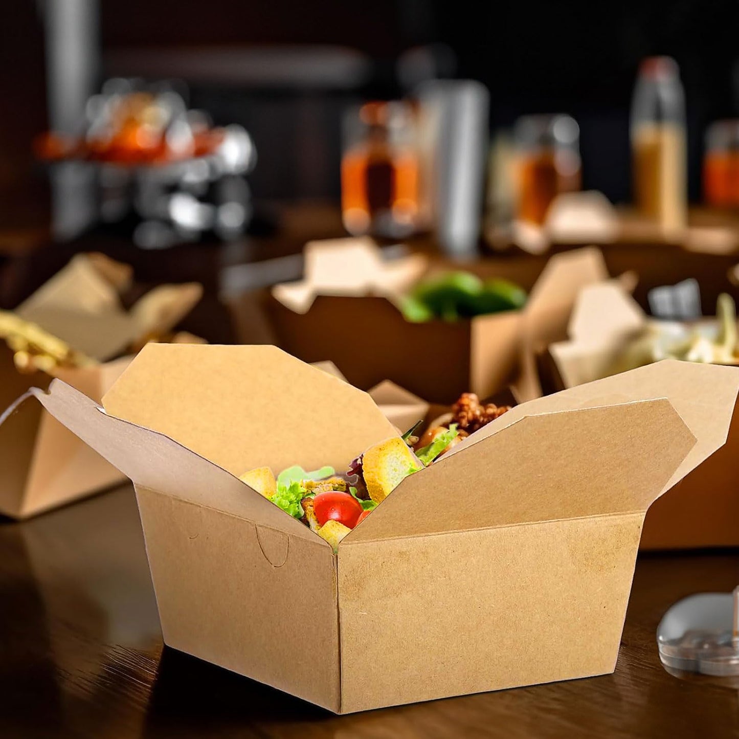 100 Pack Takeout Boxes, 25 oz Chinese Take Out Food Container, Kraft Paper Small To Go Box, Recyclable Food Pails for Meal, Party, Restaurants,Food Service,Grease Resistant