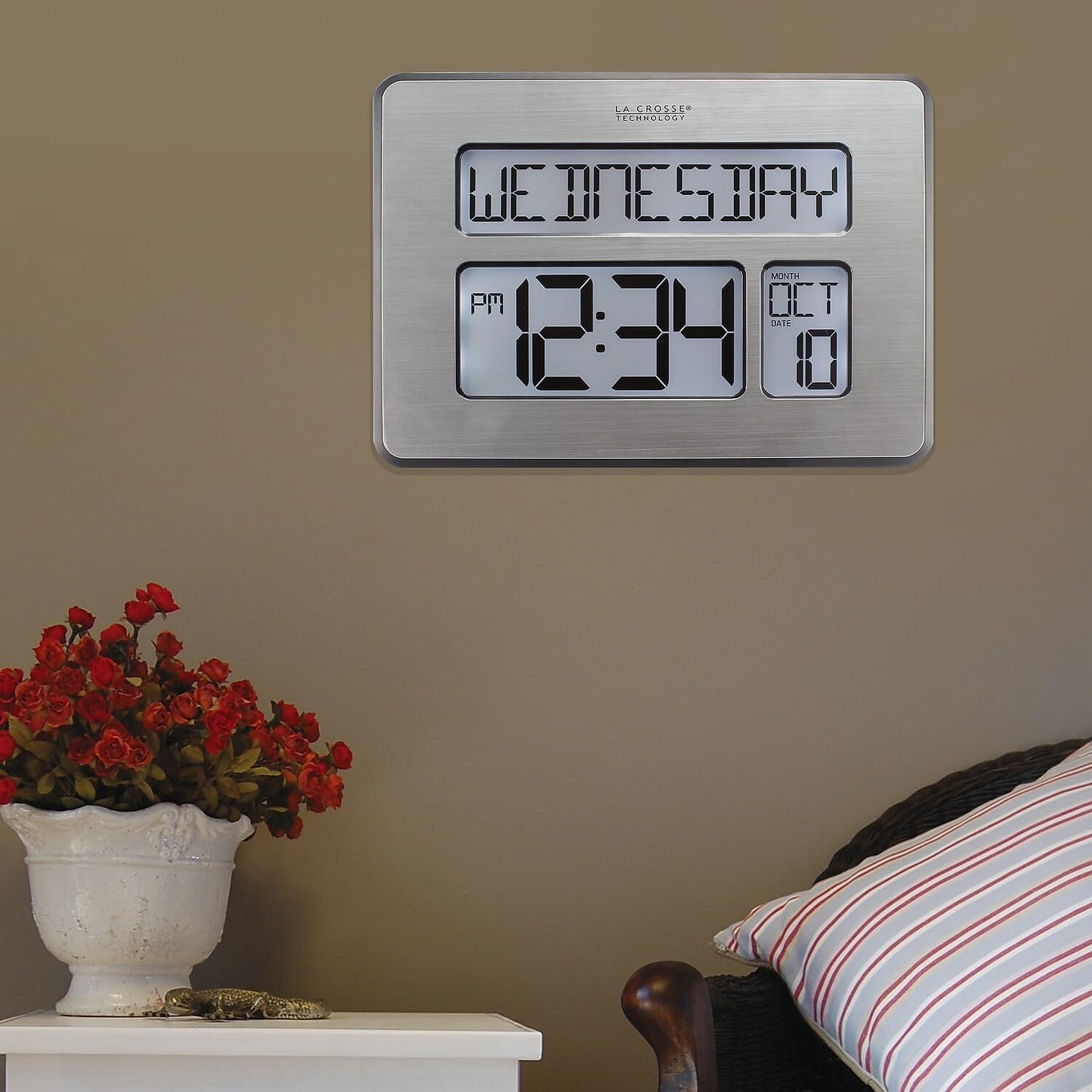 La Crosse Technology C86279 Atomic Full Calendar Clock with Extra Large Digits for The Elderly, 11.25 in. x 2.10 in. x 12.00 in.