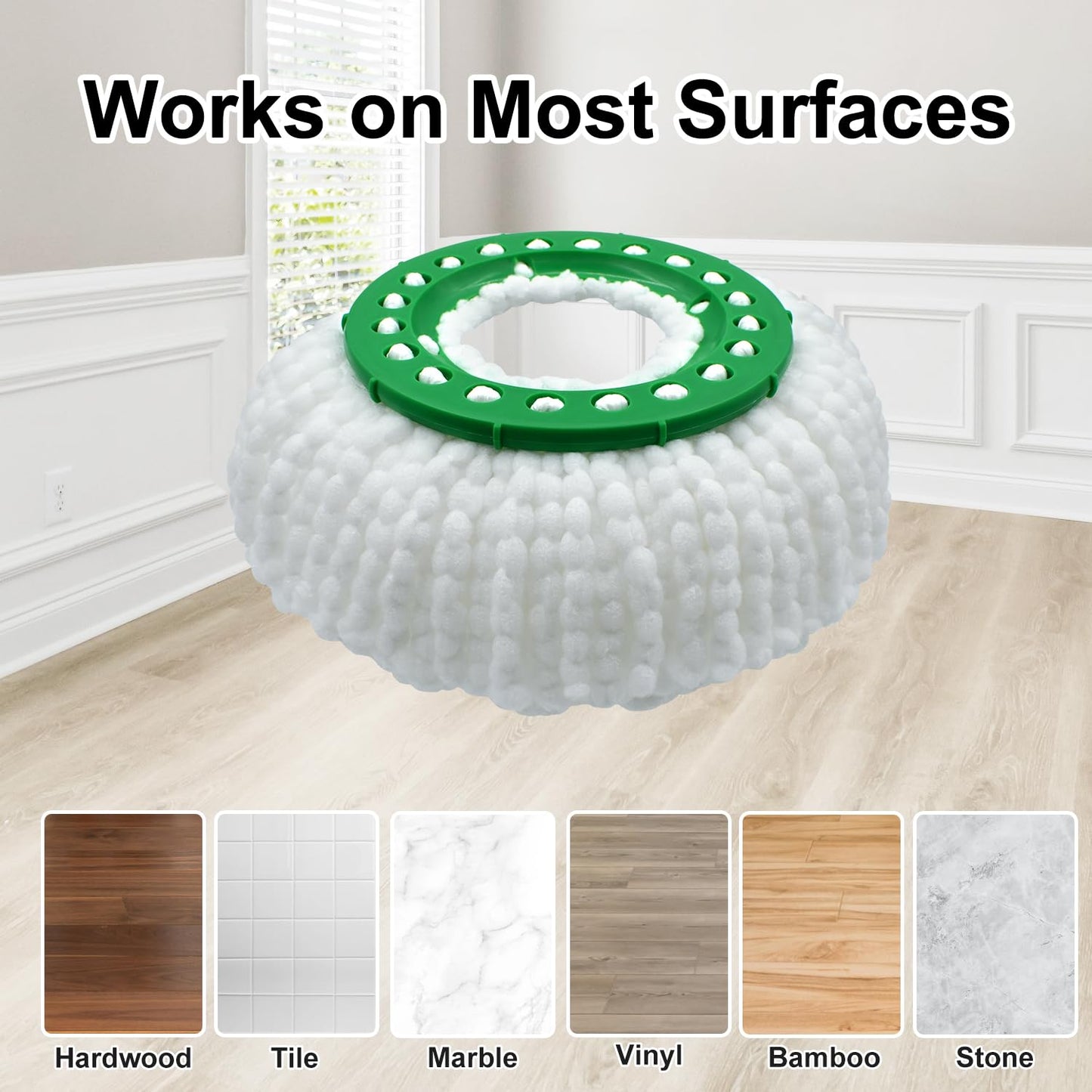 6 Pack Mop Head Replacement for Libman Tornado Spin Mop Reusable Microfiber Spin Mop Heads Refill for Libman Tornado Spin Mop System, Easy to Replace and Machine Washable (White, 6 Pack)