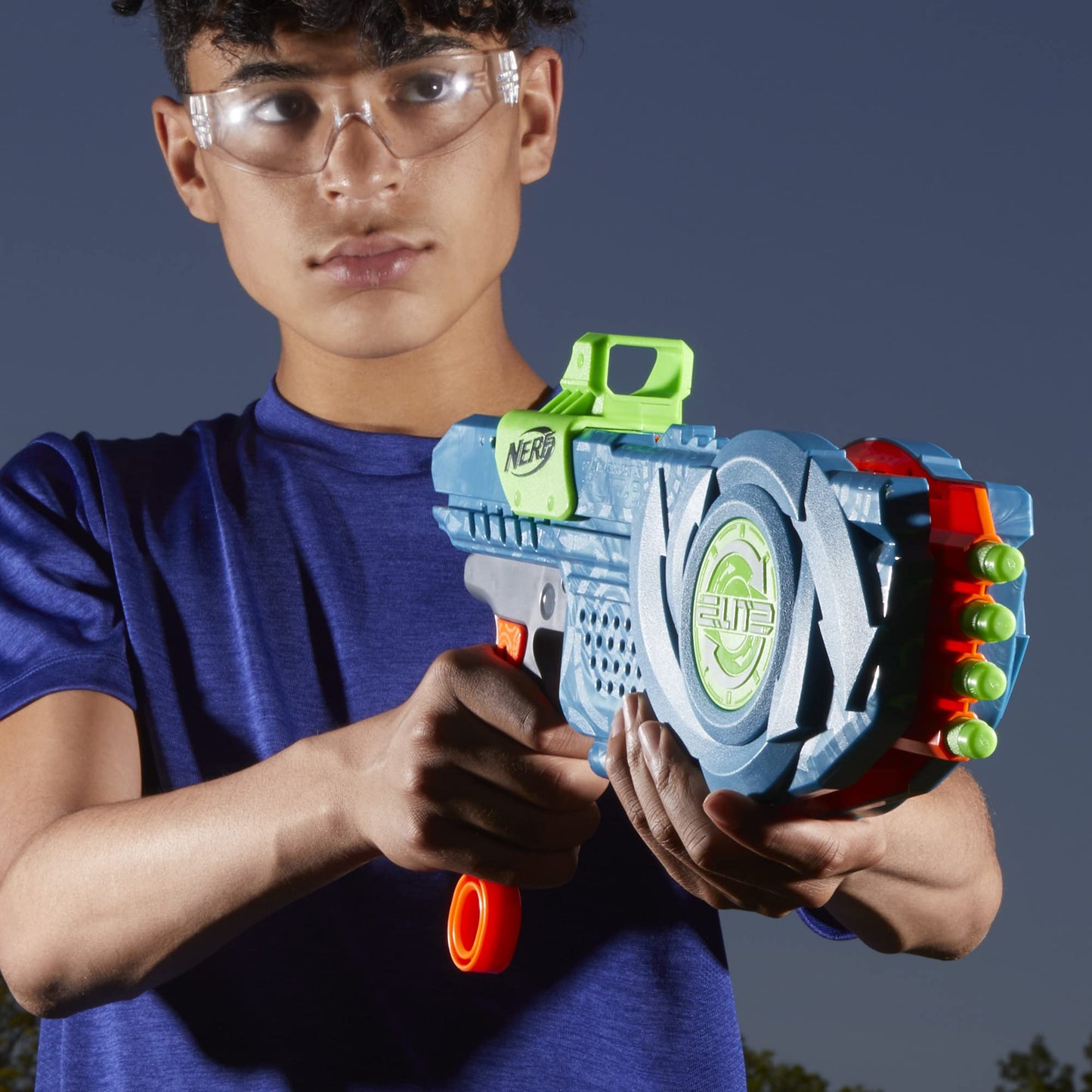 NERF Elite 2.0 Flipshots Flip-8 Blaster, Rotating Dart Barrels, 8-Dart Capacity, 8 Elite Darts, Toy Foam Blasters, Kids Outdoor Games & Toys for Boys & Girls, Blue