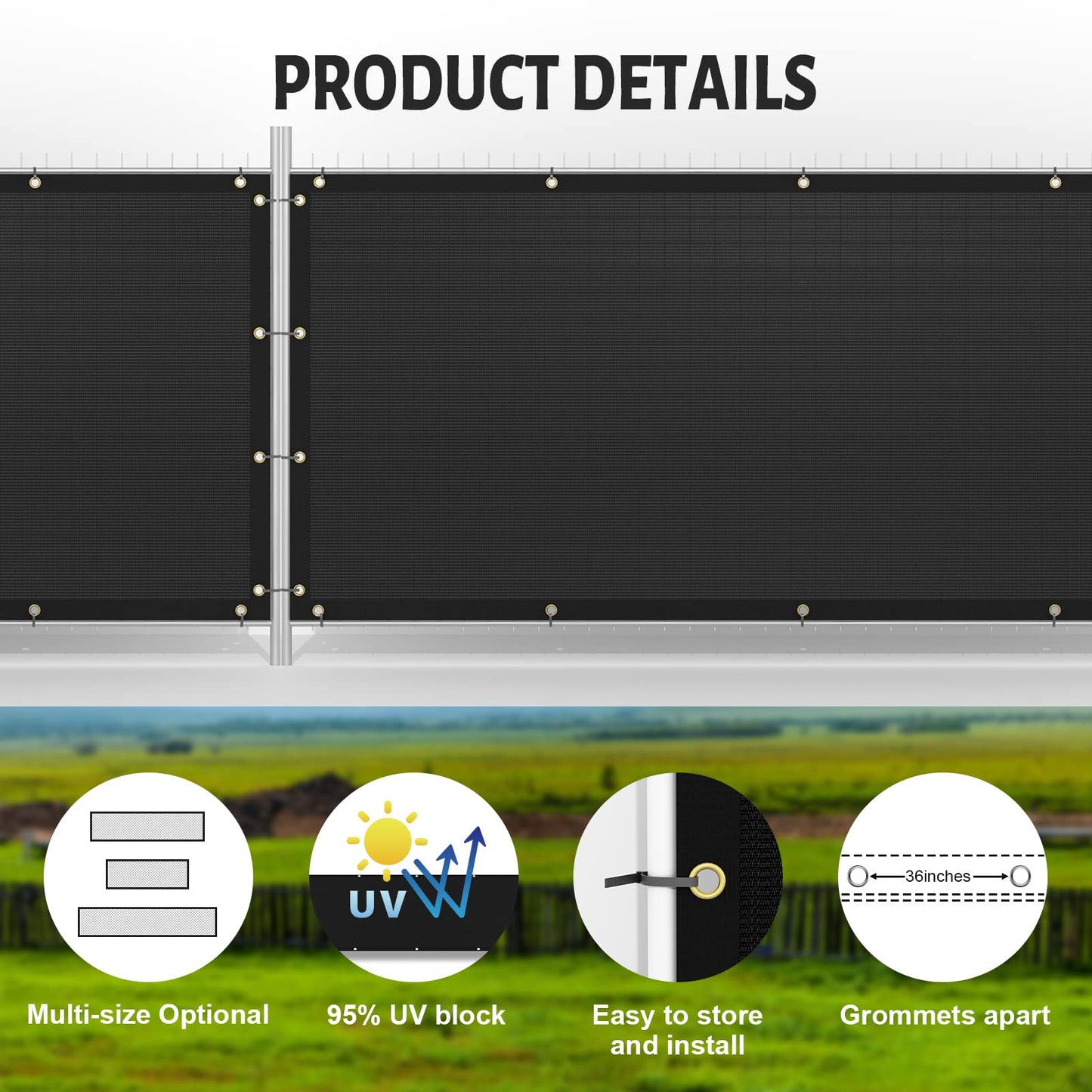 JAOTREL Privacy Fence Screen for Outdoor Decorative Fences - 4' x 50' HDPE Fabric with Durable Brass Grommets - Perfect for Privacy Barrier, Wind Blocking. Enjoy Noise-Free Privacy! (4 FT x 50 FT)