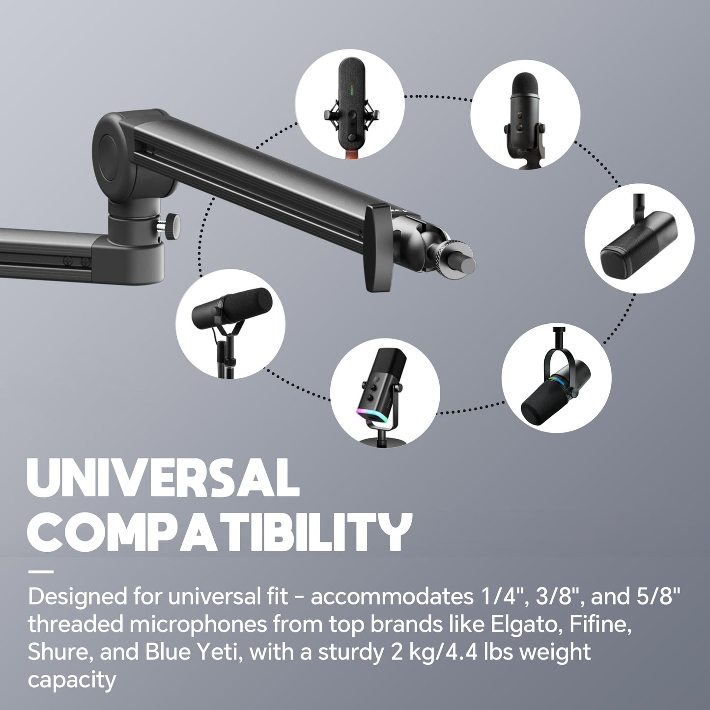 Low Profile Mic Arm, Microphone Boom Arm, Full Aluminum Adjustable Mic Stand with Desk Clamp, 360° Rotatable Heavy Duty Microphone Stand for Streaming, Podcasting, Recording