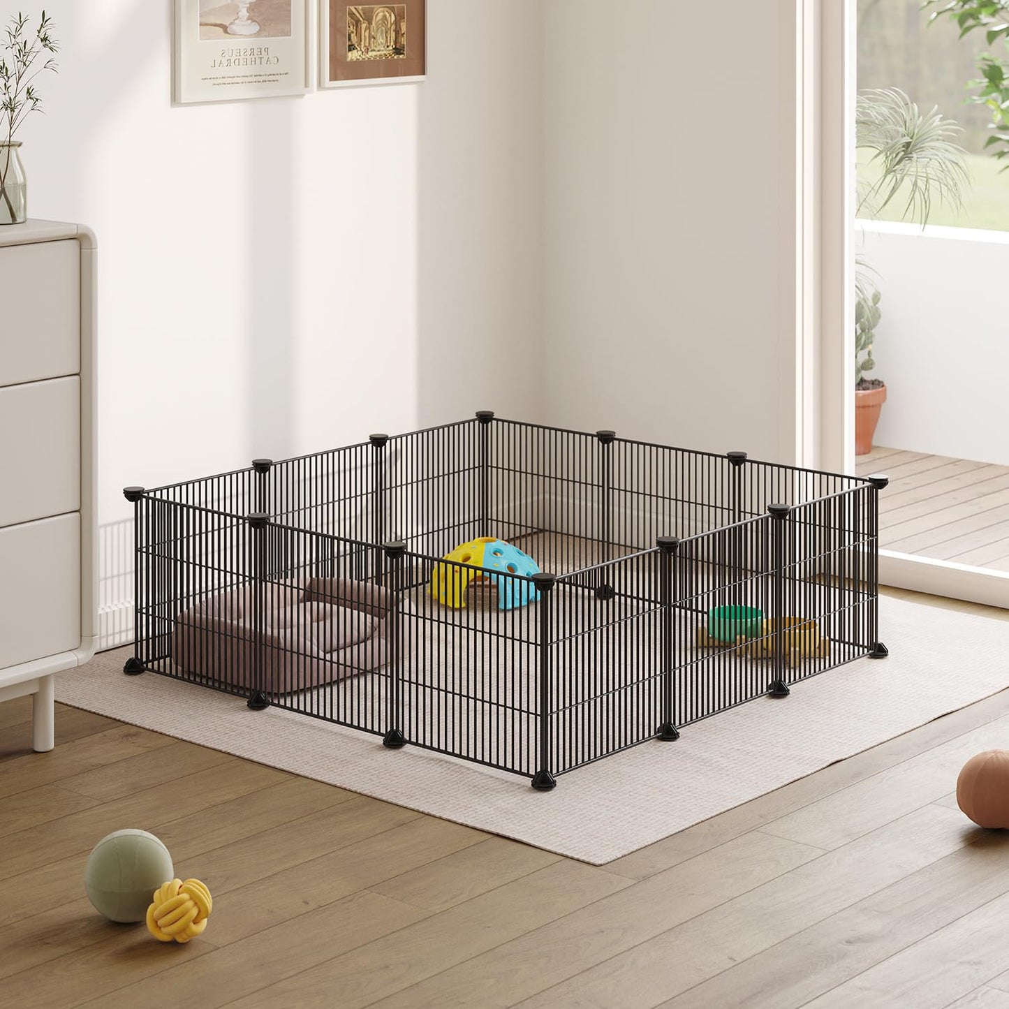 LURIVA DIY Small Animal Playpen, Pet Playpen, Guinea Pig Cages, Rabbit Playpen, Small Animal Cage, Dog Playpen, Puppy Playpen, Indoor Portable Metal Wire Yard Fence, 15 X 12 Inch, 12 Panels, Black