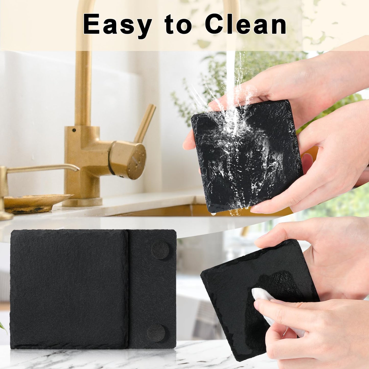 60 PCS Slate Stone Coasters Bulk, MAPRIAL 4 Inch 30 PCS Black Square, 30 PCS Round Handmade Drink Coasters for Laser Engraving, Engravable Blanks Material for Engraver, Home Decor, Gifts