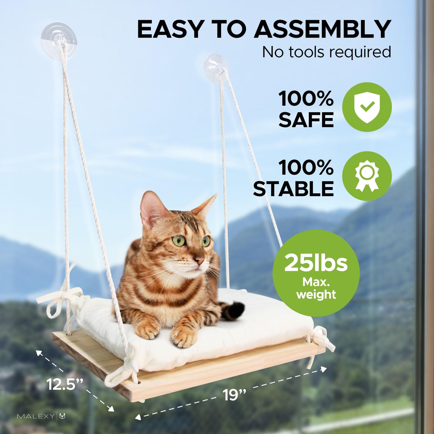 Cat Window Perch, Indoor Bed for Feline, Safety Shelves Space Saving Window-Mounted, Hammock, Sturdy Screw Suction Cups for Large Breeds & Kittens