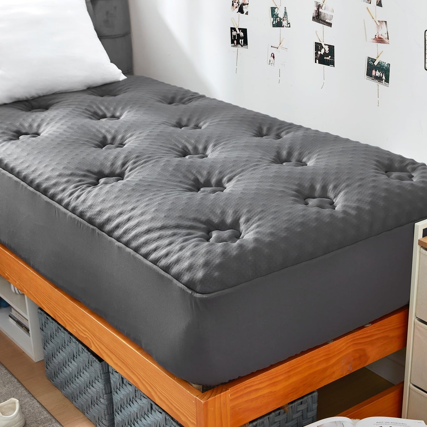 Hansleep Memory Foam Mattress Topper Twin XL, Bamboo Cooling Mattress Topper for College Dorm, Mattress Pad with Deep Pocket, Breathable Air Mattress Topper Cover, 39x80 Inches, Charcoal