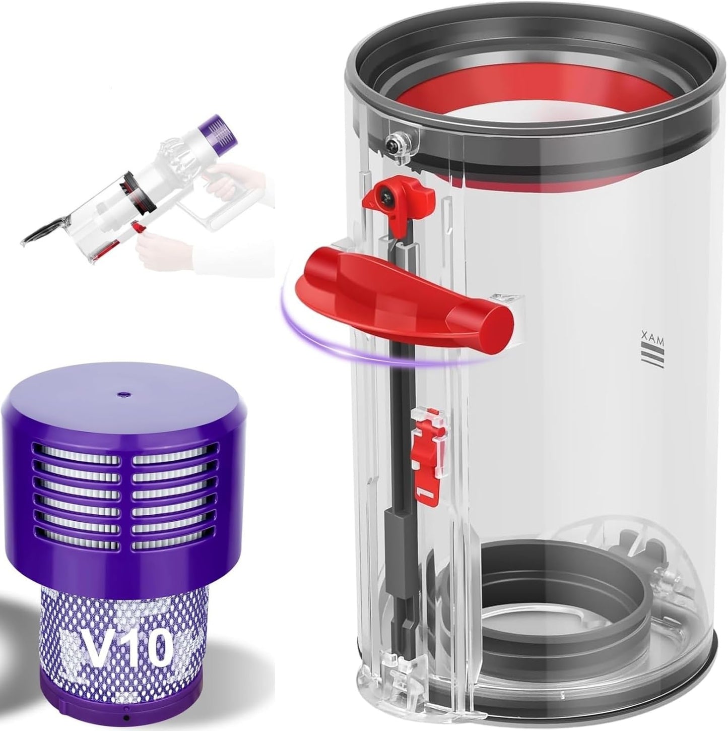 Upgraded Dust Bin Replacement Compatible With Dyson Cyclone V10 Animal,V10 Total Clean,V10 Absolute,SV12 Vacuum Canister Bin for Part No.969509-01 with 1 HEPA Filter
