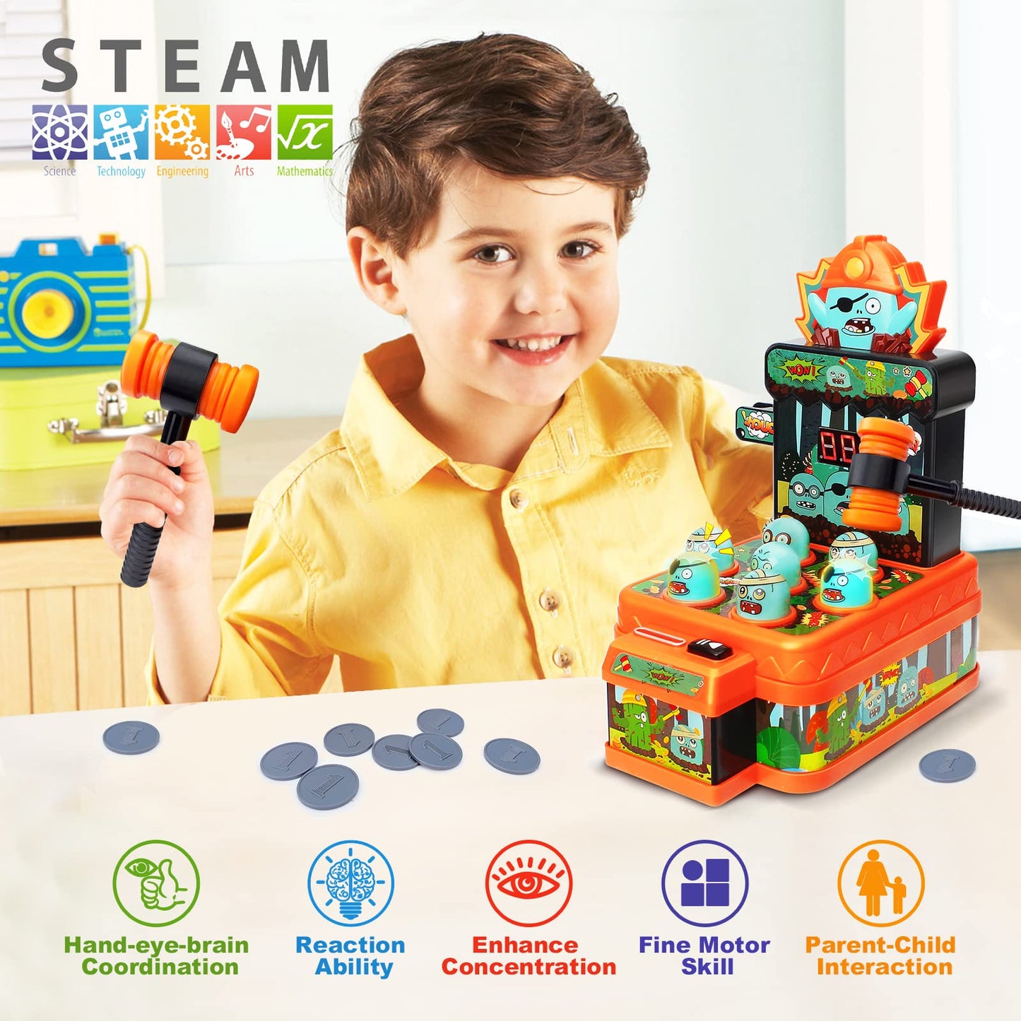 Arcade Game Toys for Ages 3 4 5 6 7 8 9+ Year Old, Whack Game Mole, Mini Electronic Interactive Hammering & Pounding Mole Toys, Gift Idea for Baby Toddler Kids Girls Boys, Cartoon Zombie Style Fun Toy