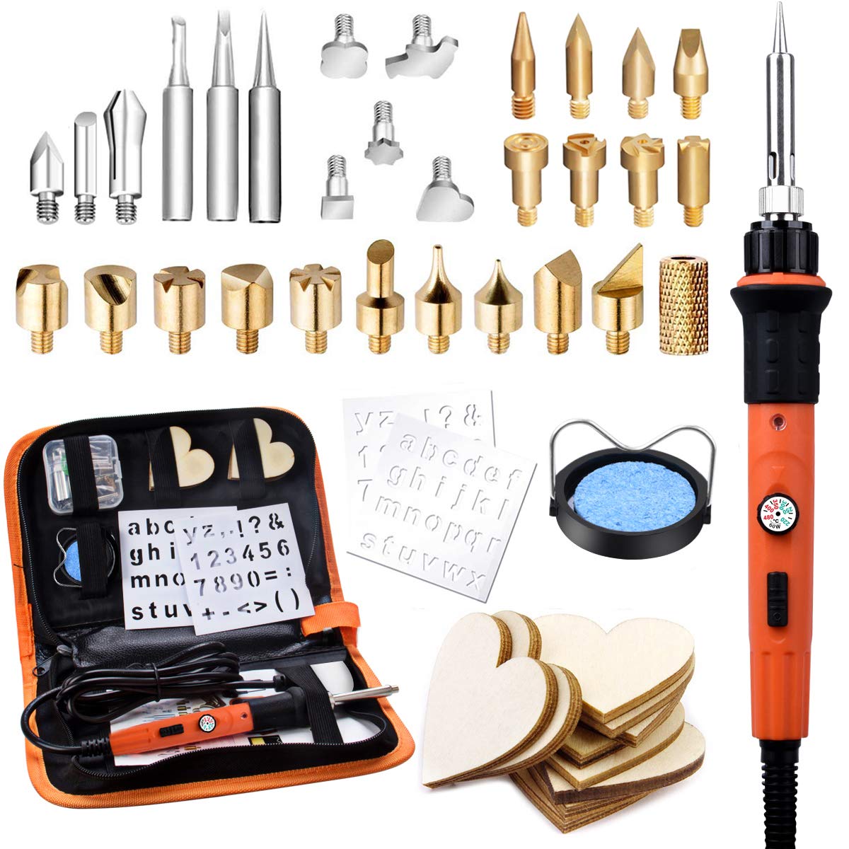 Preciva 31Pcs Wood Burning Kit, Professional Wood Burning Tool, 200°C~450°C Adjustable Temperature Woodburning Pyrography Pen DIY Creative Tools for Embossing/Carving/Soldering