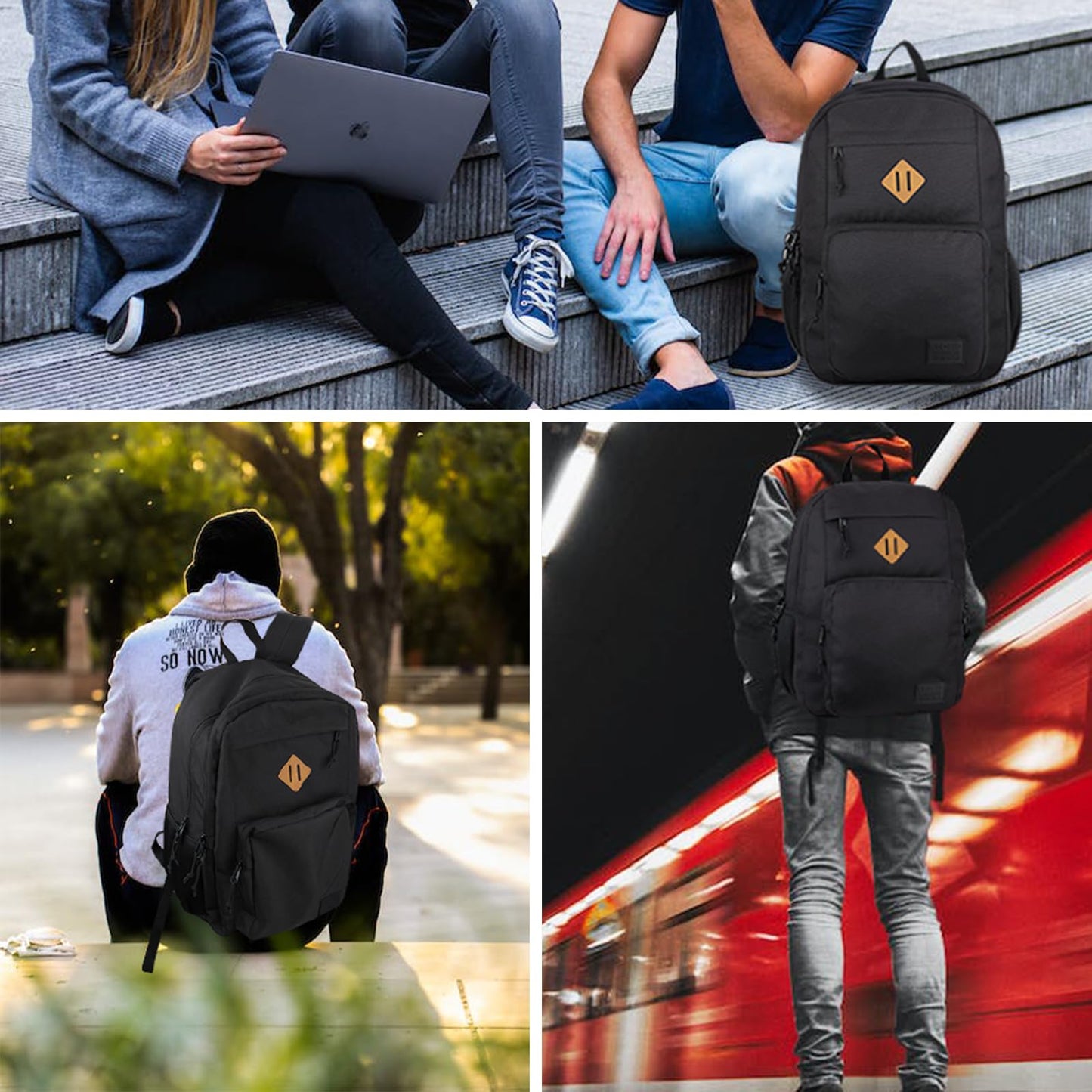 KEOFID classic carry-on travel backpack for men and women, Anti theft laptop backpack with USB charging port, large backpack for college(dark black）