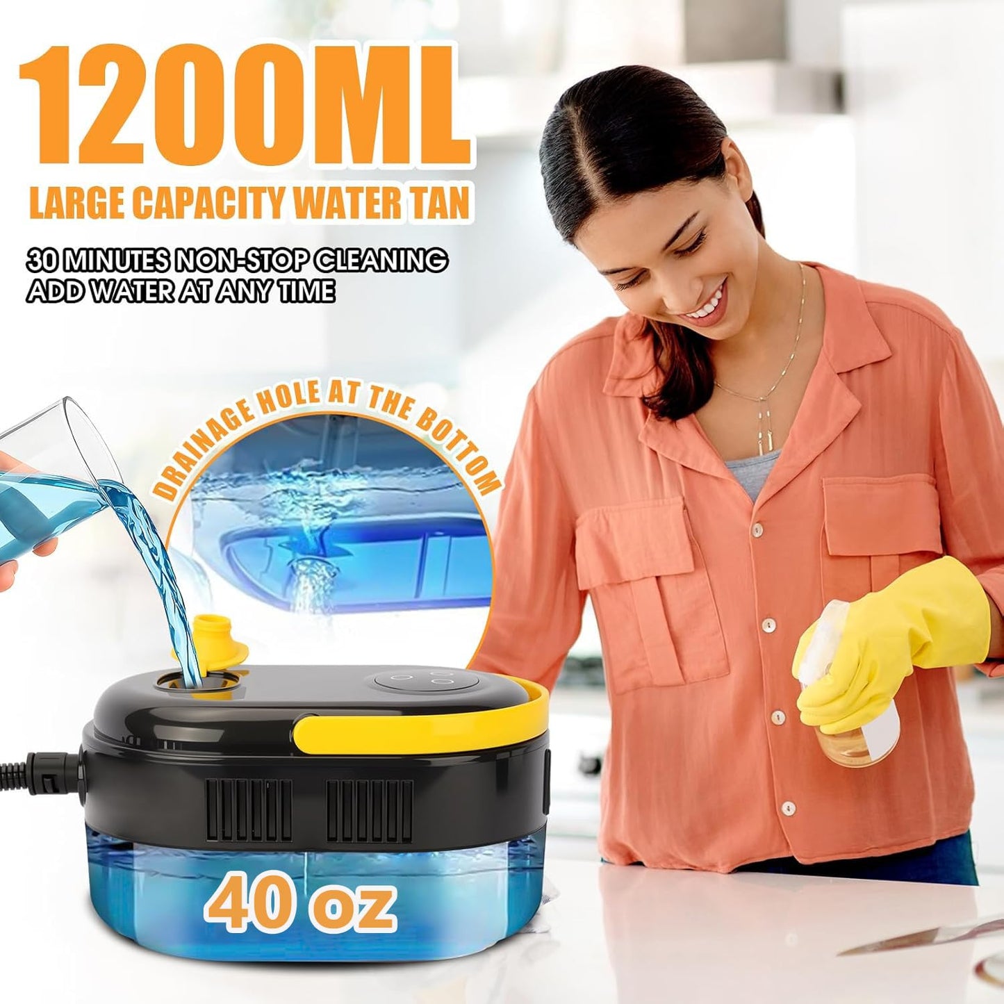 NEWBUY Steam Cleaner, Portable Handheld Steamer for Cleaning 6-Level Adjustable 2500W 40oz Water Tank Capacity for Home, Car, Bathroom, Kitchen, Tile, Grout