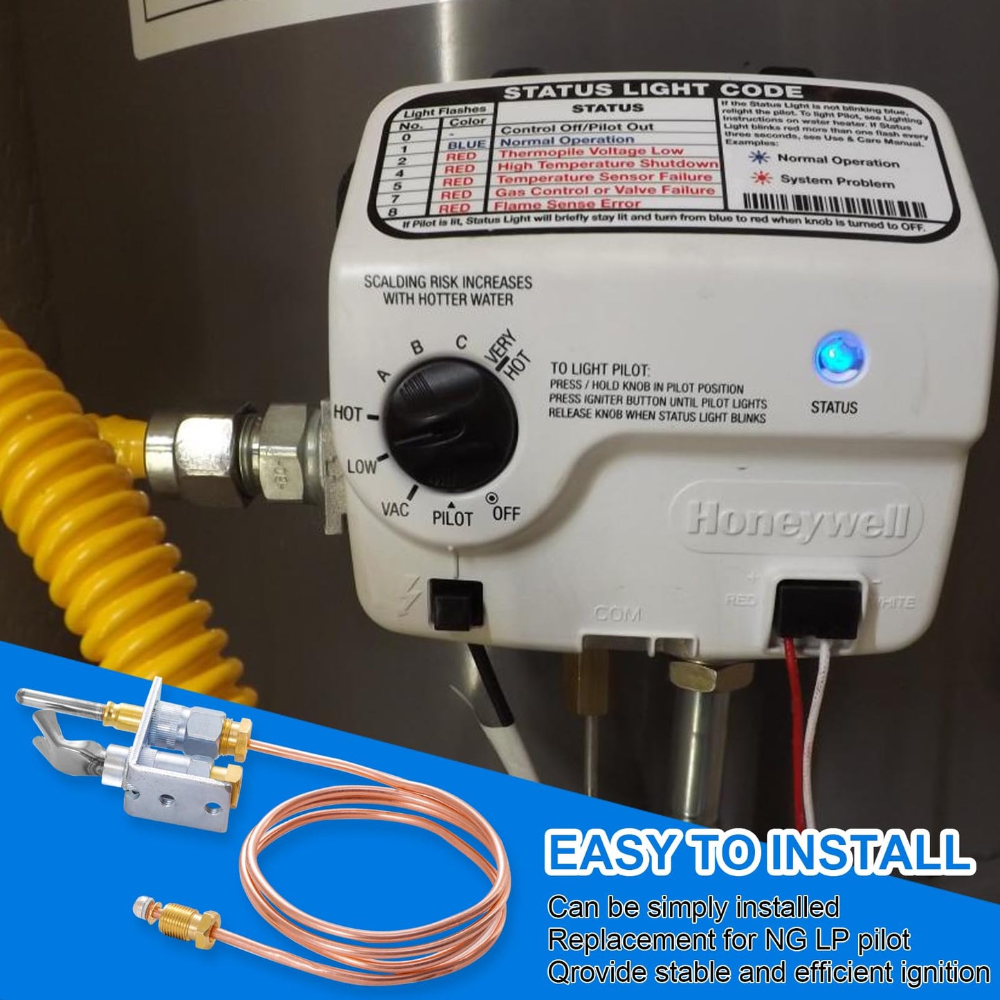 Q314A4586 Pilot Burner Assembly, Pilot Burner Flame Head and Thermocouple, Natural Gas and Propane Pilot Burner with Thermocouple Kit for Gas Furnaces Boilers Water Heater