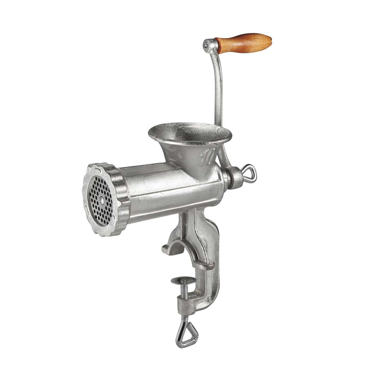 Weston #10 Manual Tinned Meat Grinder and Sausage Stuffer, 4.5mm & 10mm plates, + 3 sausage funnels,SAdjustable Burrs, Portable,Silver, 36-1001-W