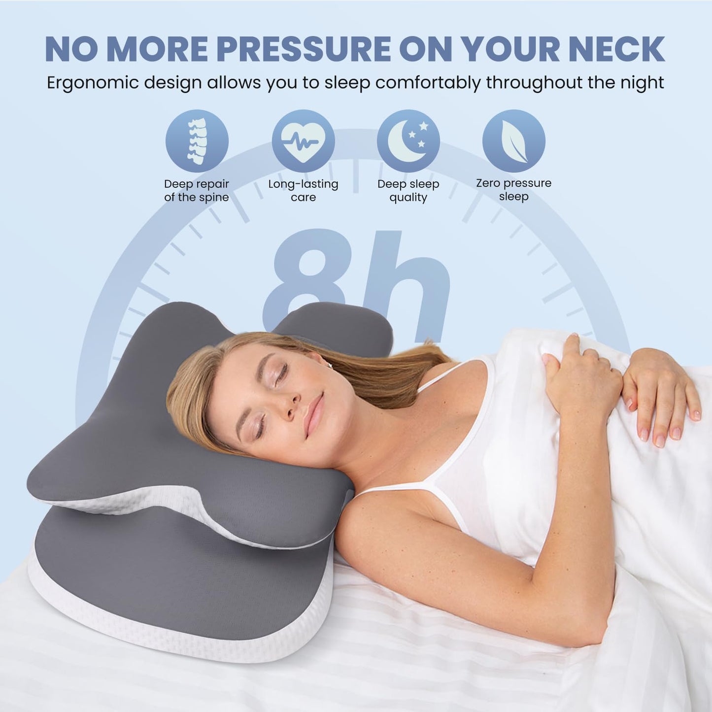 A-Pce Cervical Neck Pillow Set of 2, Ergonomic Memory Foam Pillows for Neck Pain Relief with Breathable Pillowcase, Adjustable Contour Neck Support Pillow for Side Back Stomach Sleepers, Odorless