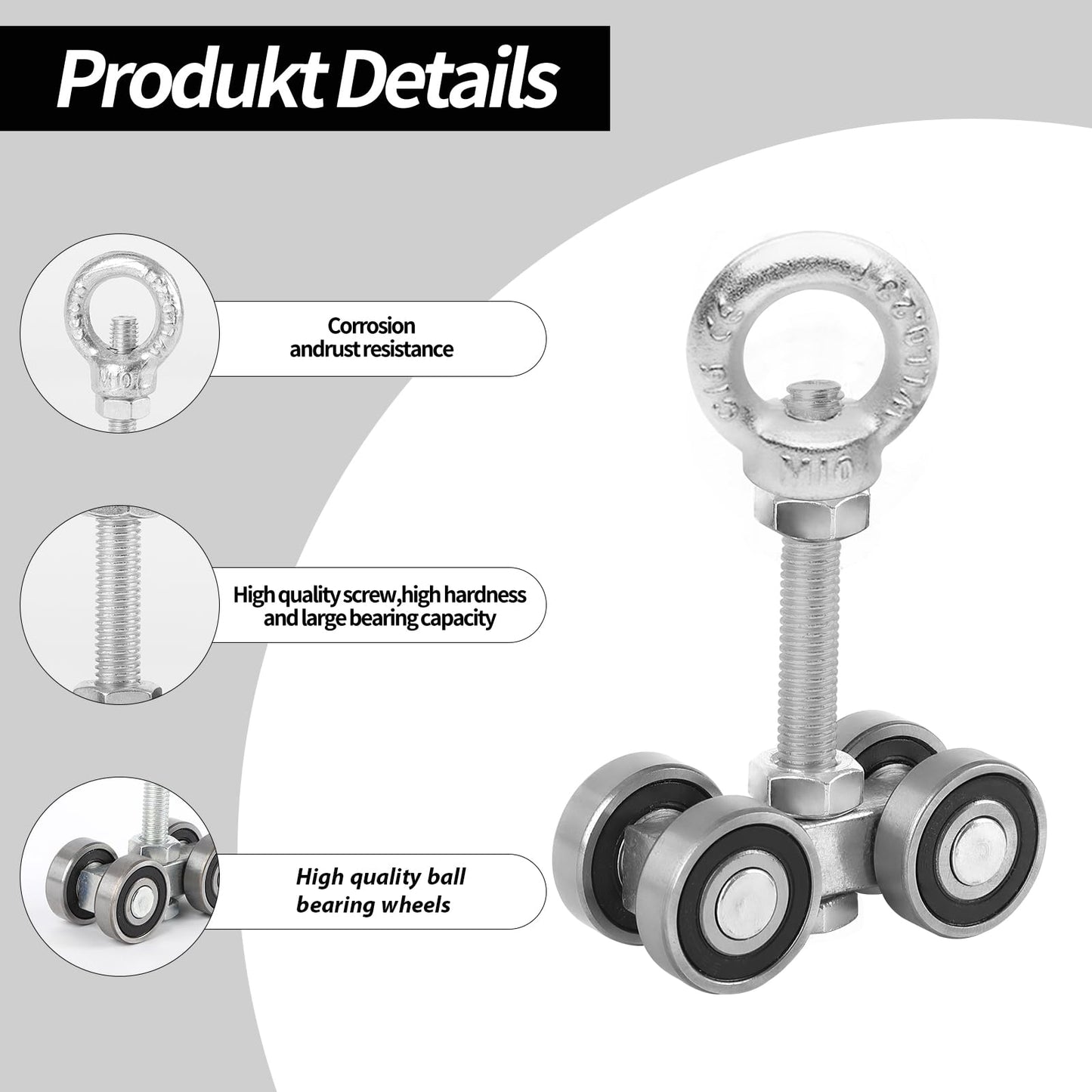 BIAXJUNY 4 Wheel Trolley Assembly Rollers, Silent Strut Trolley, Solid Steel, M10 Bolt, Lifting Eye Nuts, 1-5/8" Wide Strut Channel (2pc)