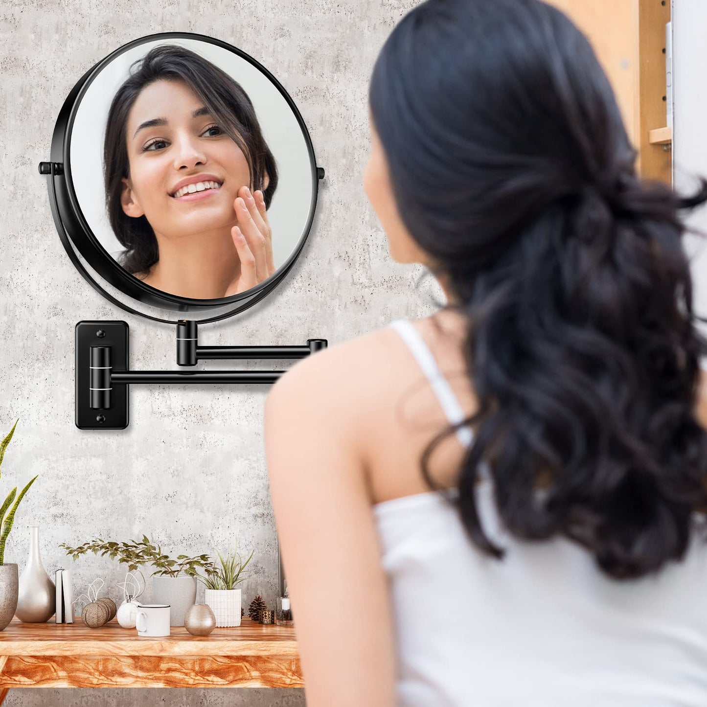 Benbilry 9" Large Size Wall Mounted Makeup Mirror, 1X/10X Magnifying Double Sided Shaving Mirror for Bathroom, 360° Swivel Extendable Arm Black