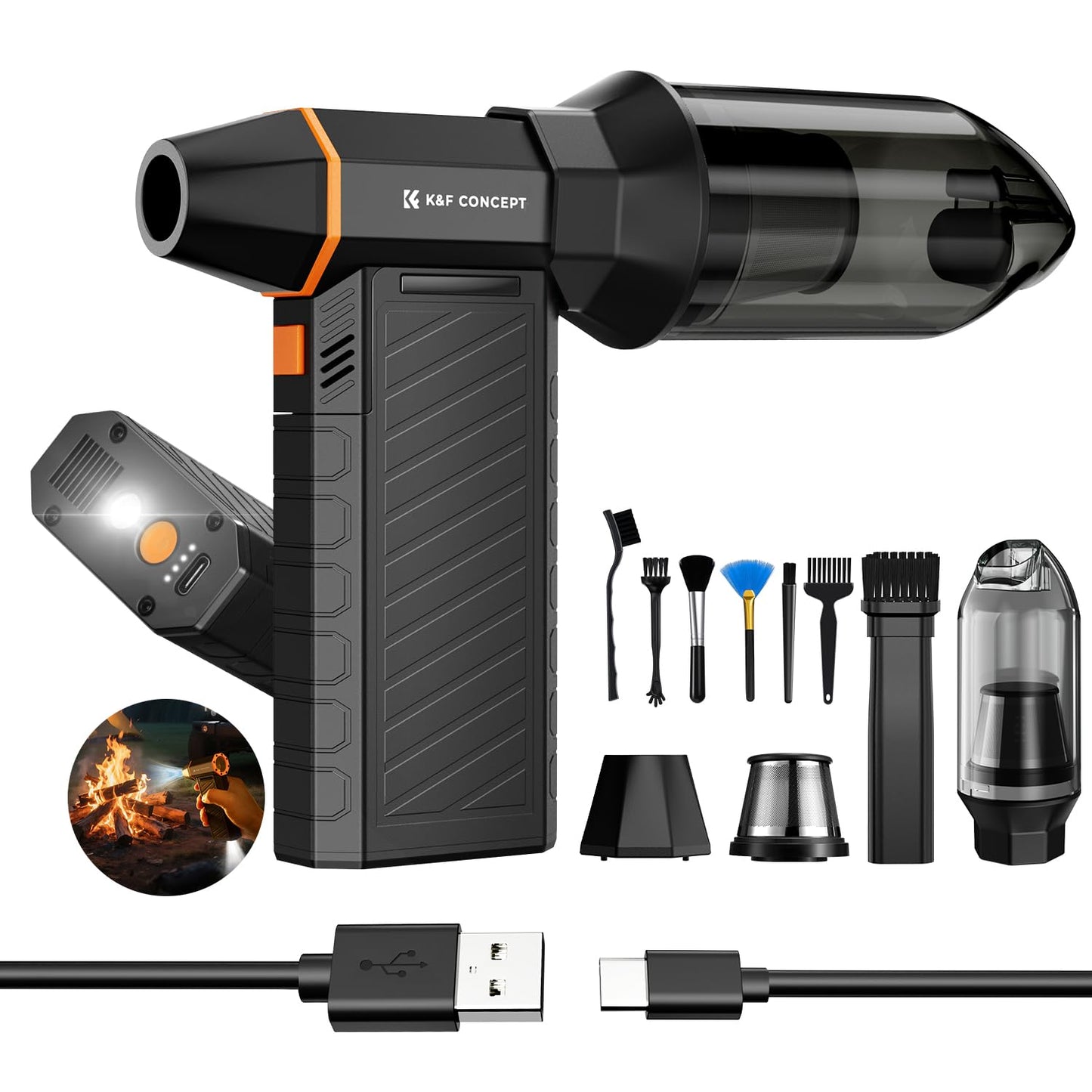 K&F CONCEPT BS500M 2-in-1 Compressed Air Duster 300000RPM Magnetic, Air Blower with Vacuum Cleaner, 2 LED Light, Turbo Jet Blower | Super Wind Power | for Computer, Keyboard, Car, Home,Outdoor