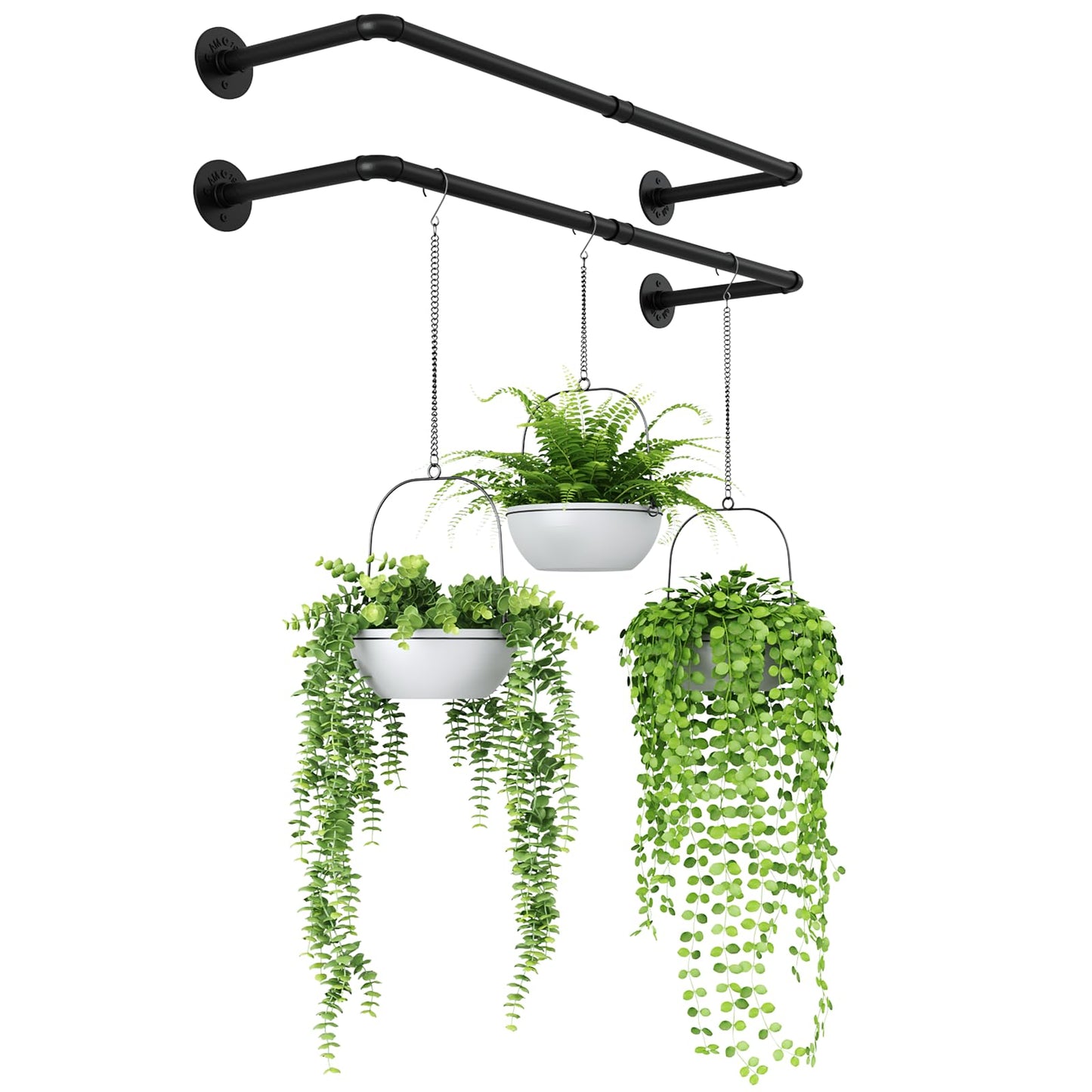 Bamworld Hanging Planters 2PCS for Indoor Plants Hanging Plant Holder Plant Hanger Indoor Ceiling Window Plant Shelves Wall Mount Black Metal Rod(Pot&Plant Not Included)